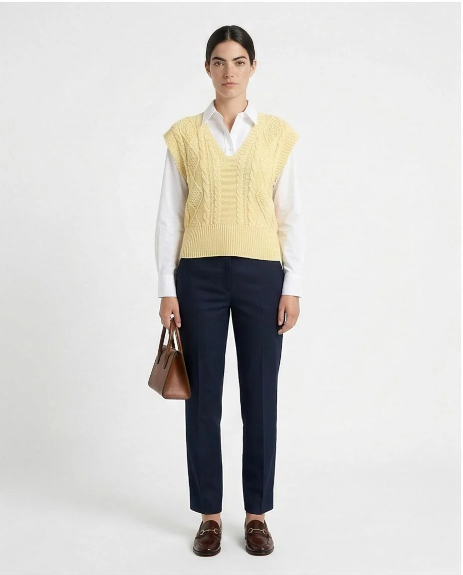 Ravin Women’s Cable-Knit V-Neck Sweater Vest – Butter Yellow - R214316 - Image 4