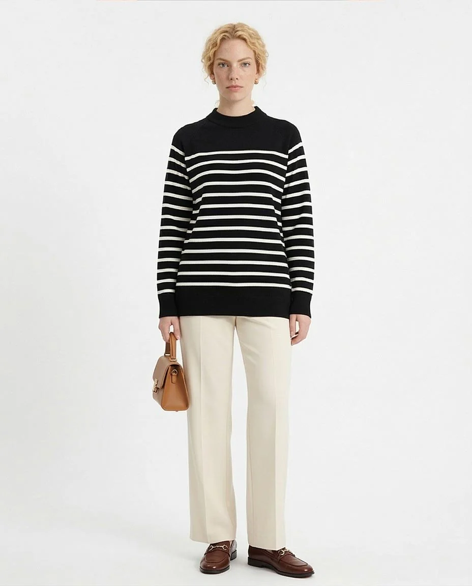 Ravin Women's Striped Raglan Knit Sweater – Black & White - R214321 - Image 4
