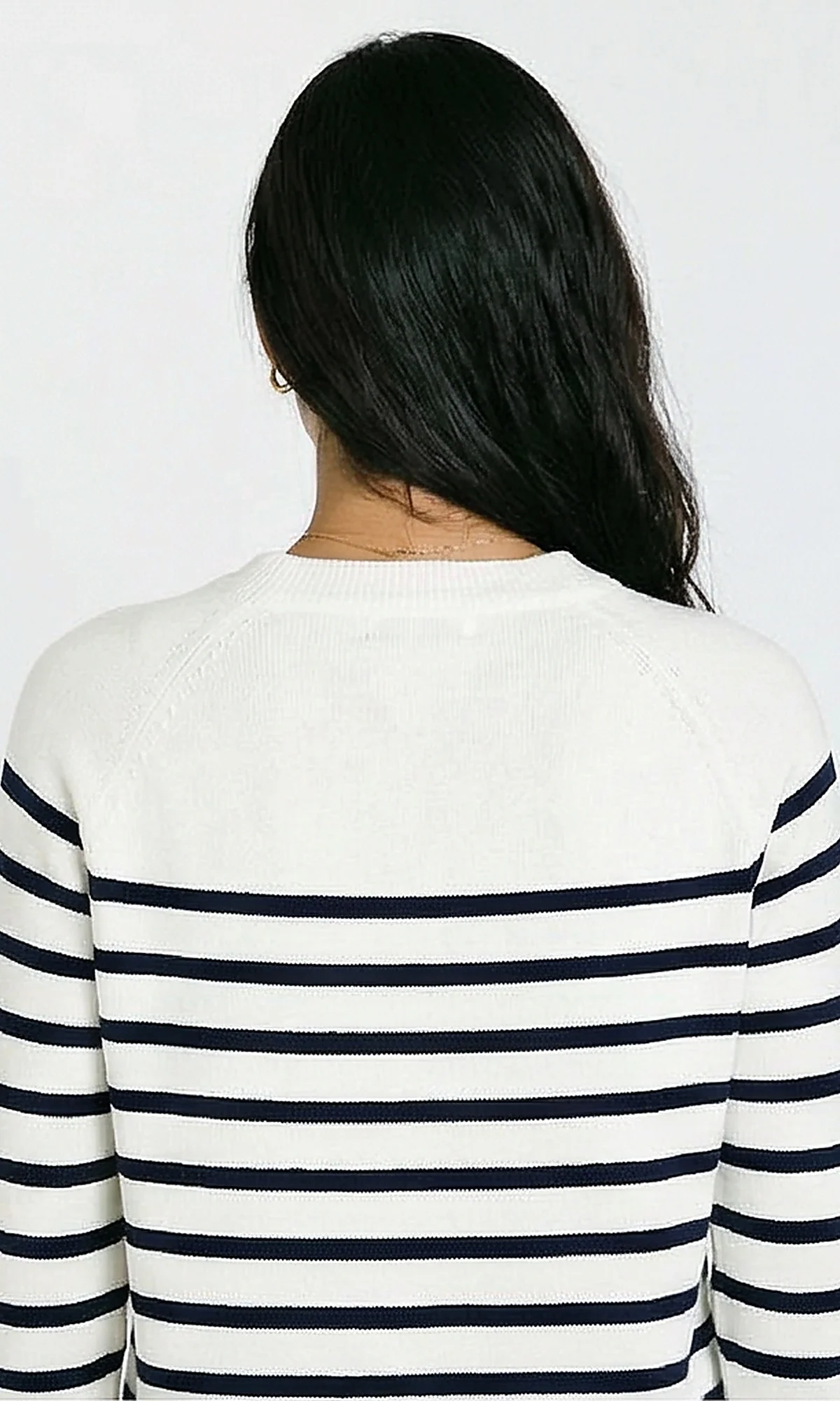 R214322 - Ribbed Mock Neck Striped Long Pullover - Off-White & Black - Image 2