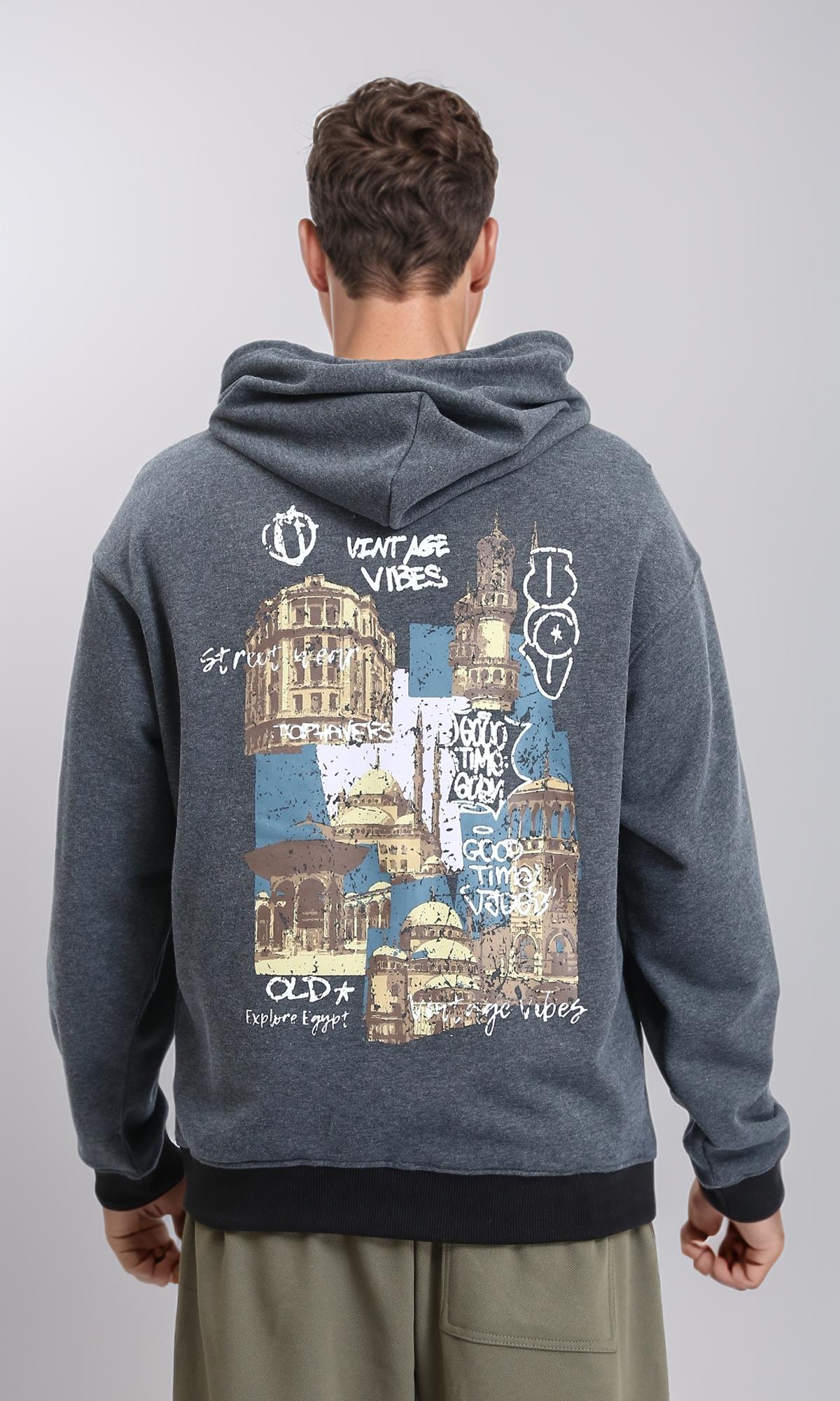 R214394 - Front & Back Print Winter Hoodie - Heather Dark Grey - Image 2