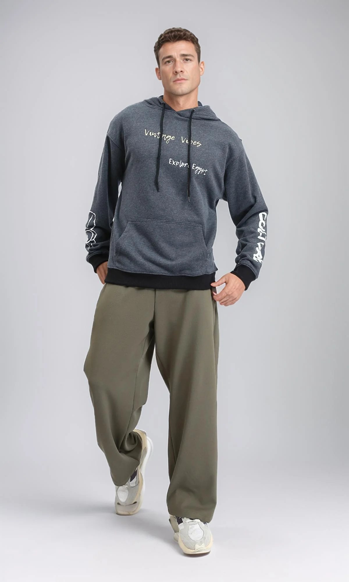 R214394 - Front & Back Print Winter Hoodie - Heather Dark Grey - Image 4
