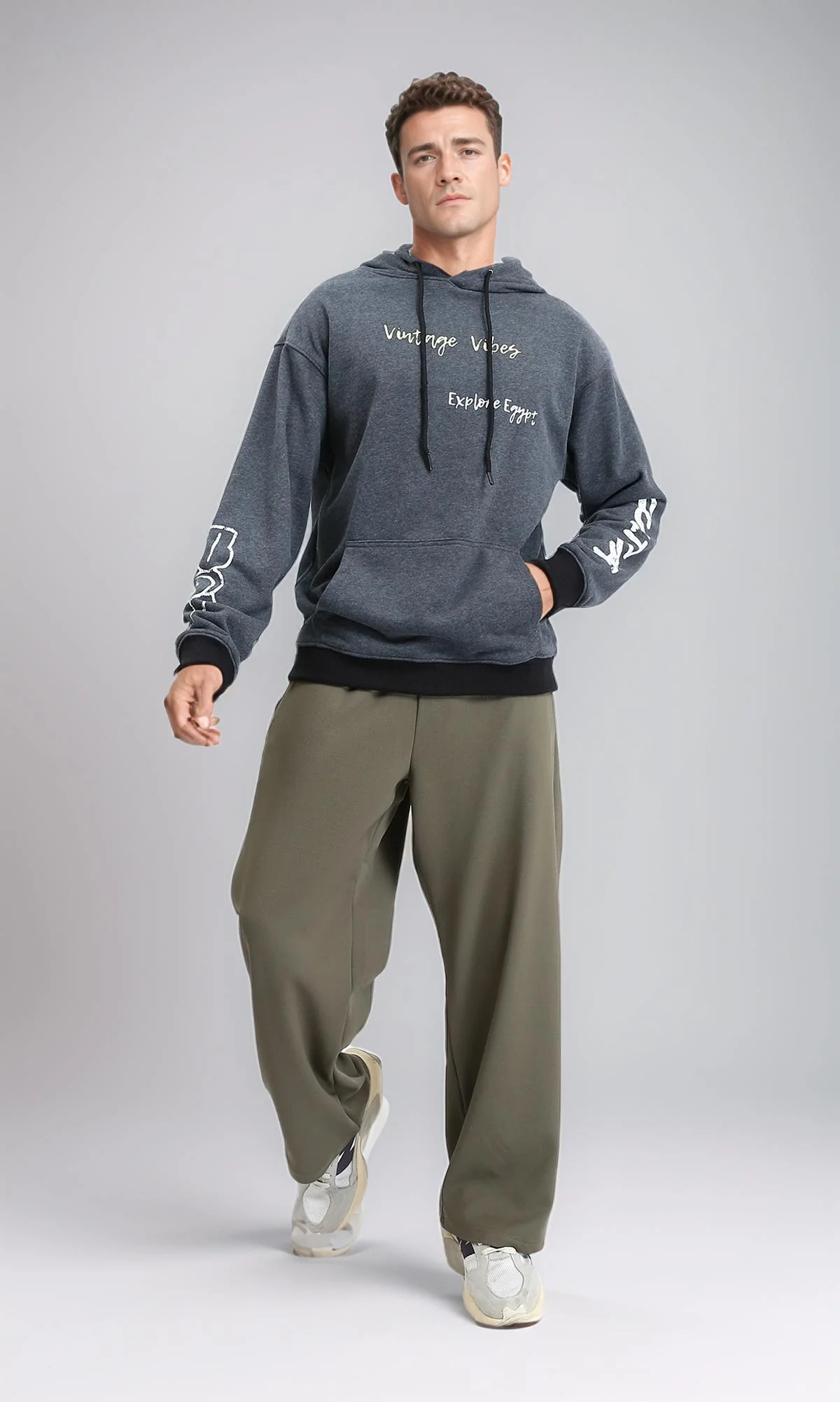 R214394 - Front & Back Print Winter Hoodie - Heather Dark Grey - Image 5