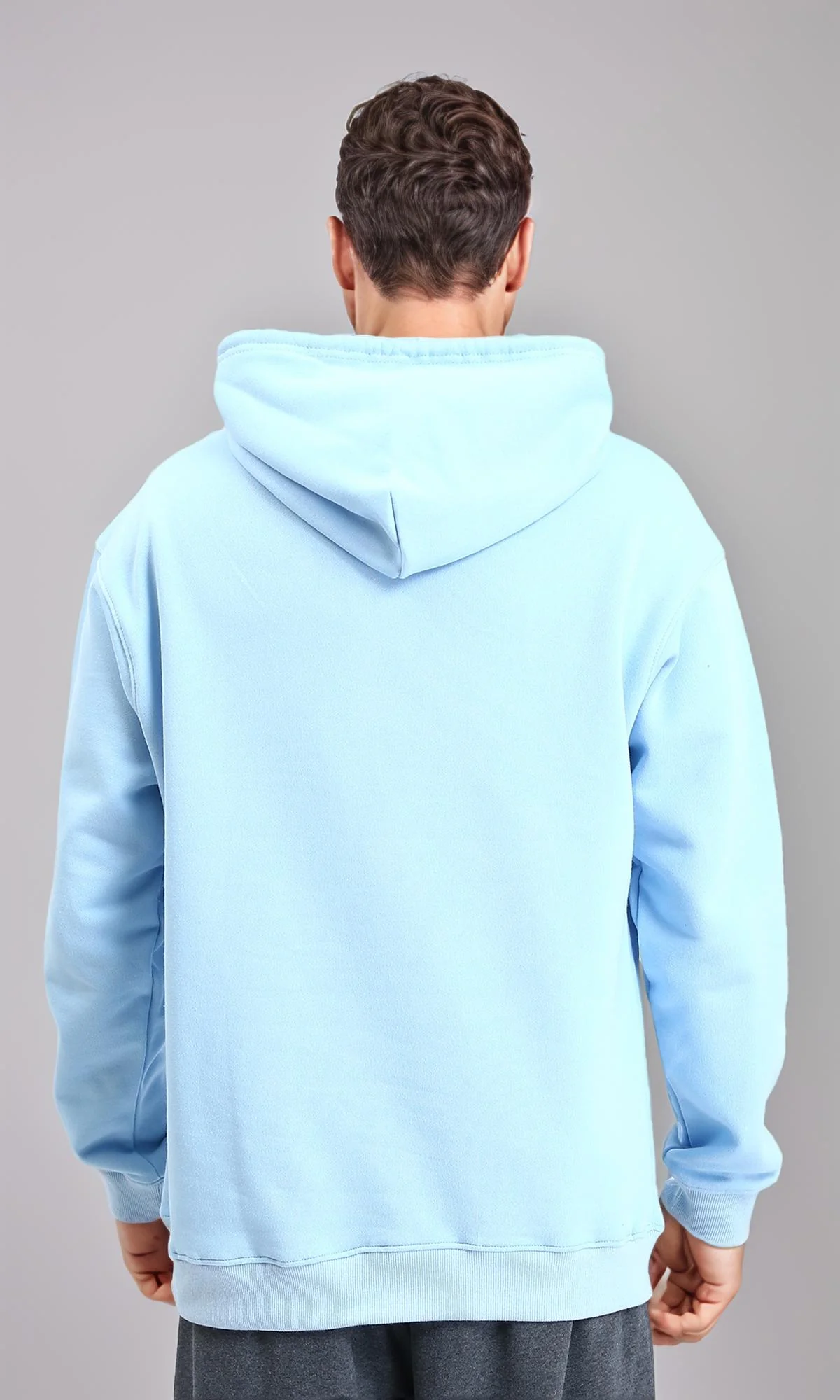 R214395 - Solid Hoodie with Ribbed Hem - Sky Blue - Image 2