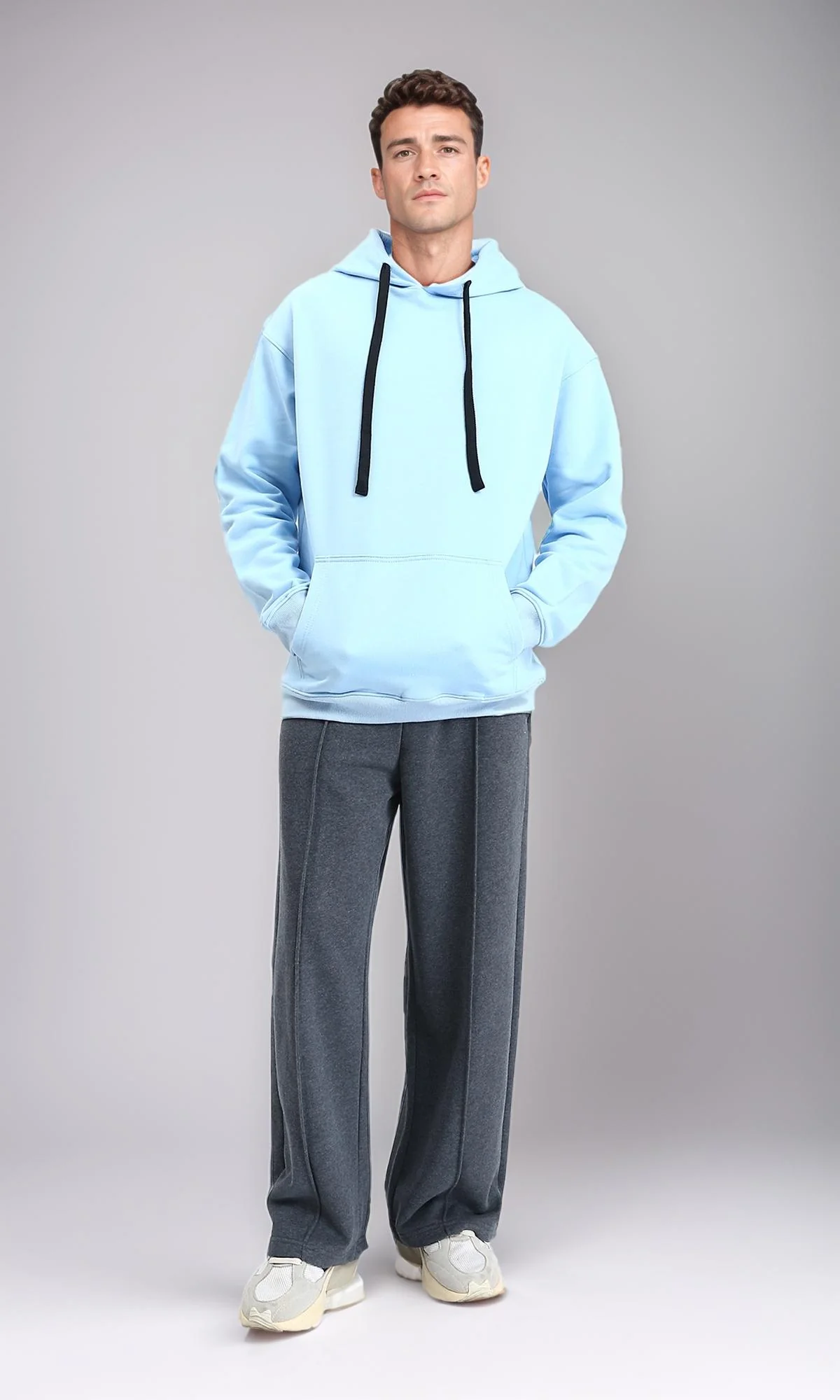 R214395 - Solid Hoodie with Ribbed Hem - Sky Blue - Image 4