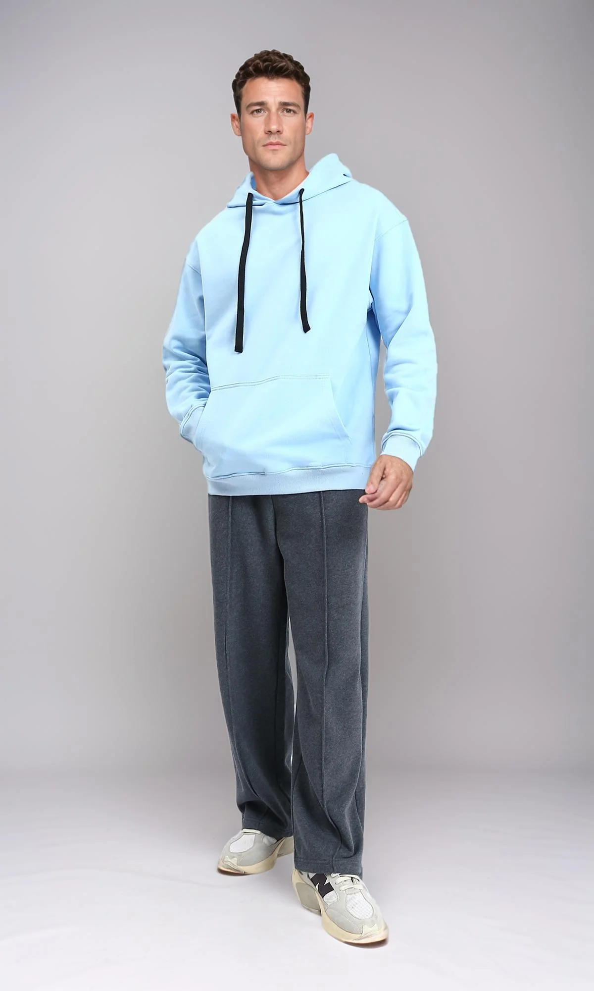 R214395 - Solid Hoodie with Ribbed Hem - Sky Blue - Image 5