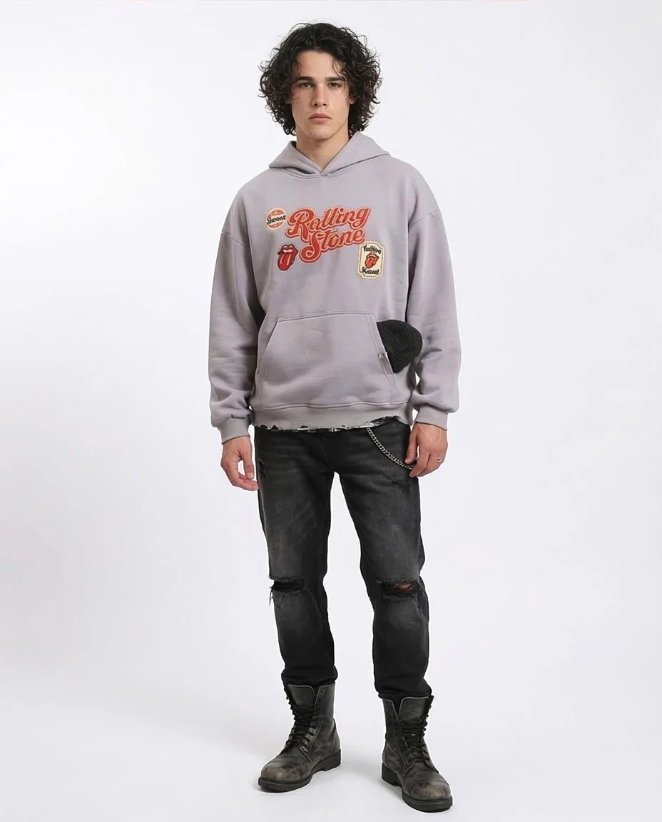 Ravin Men's Rolling Stones Oversized Graphic Hoodie – Lavender Grey - Grey - R214397 - Image 3