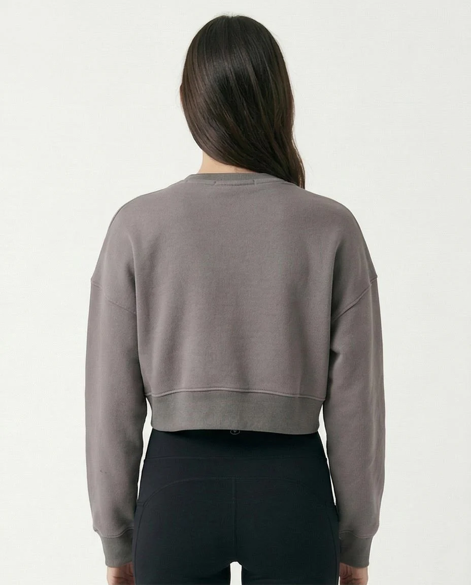 R214416 - Slip On Short Sweatshirt with Hem - Dark Grey - Image 2