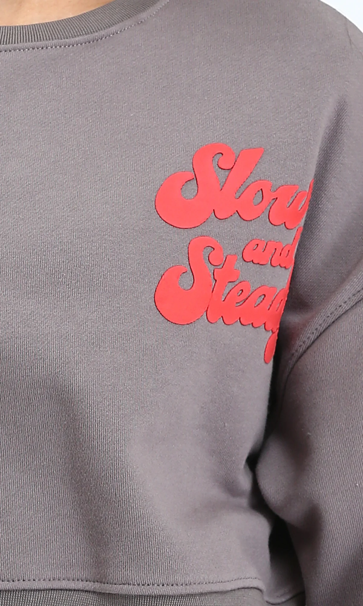 R214416 - Slip On Short Sweatshirt with Hem - Dark Grey - Image 3
