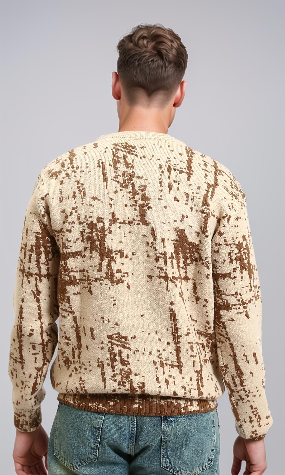 R214475 - Patterned Long Sleeves winter Sweater - Beige & Brown - Image 2