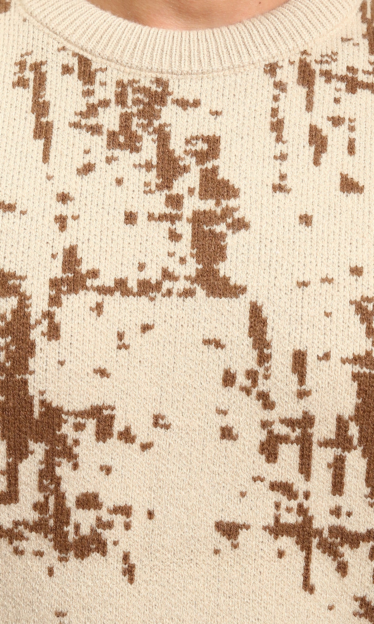 R214475 - Patterned Long Sleeves winter Sweater - Beige & Brown - Image 3