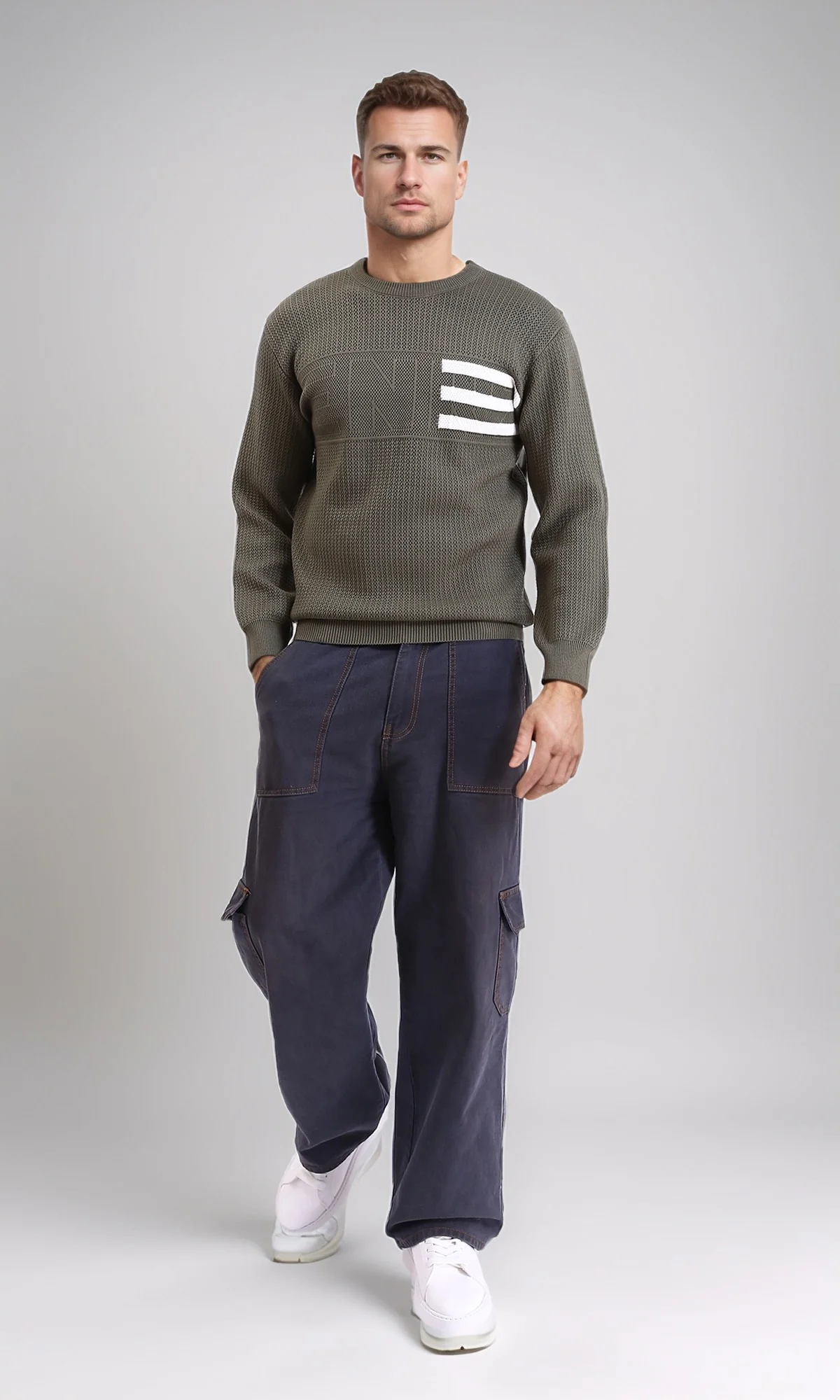 R214478 - Regular Fit Slip On Knitted Pullover - Dark Khaki - Image 4