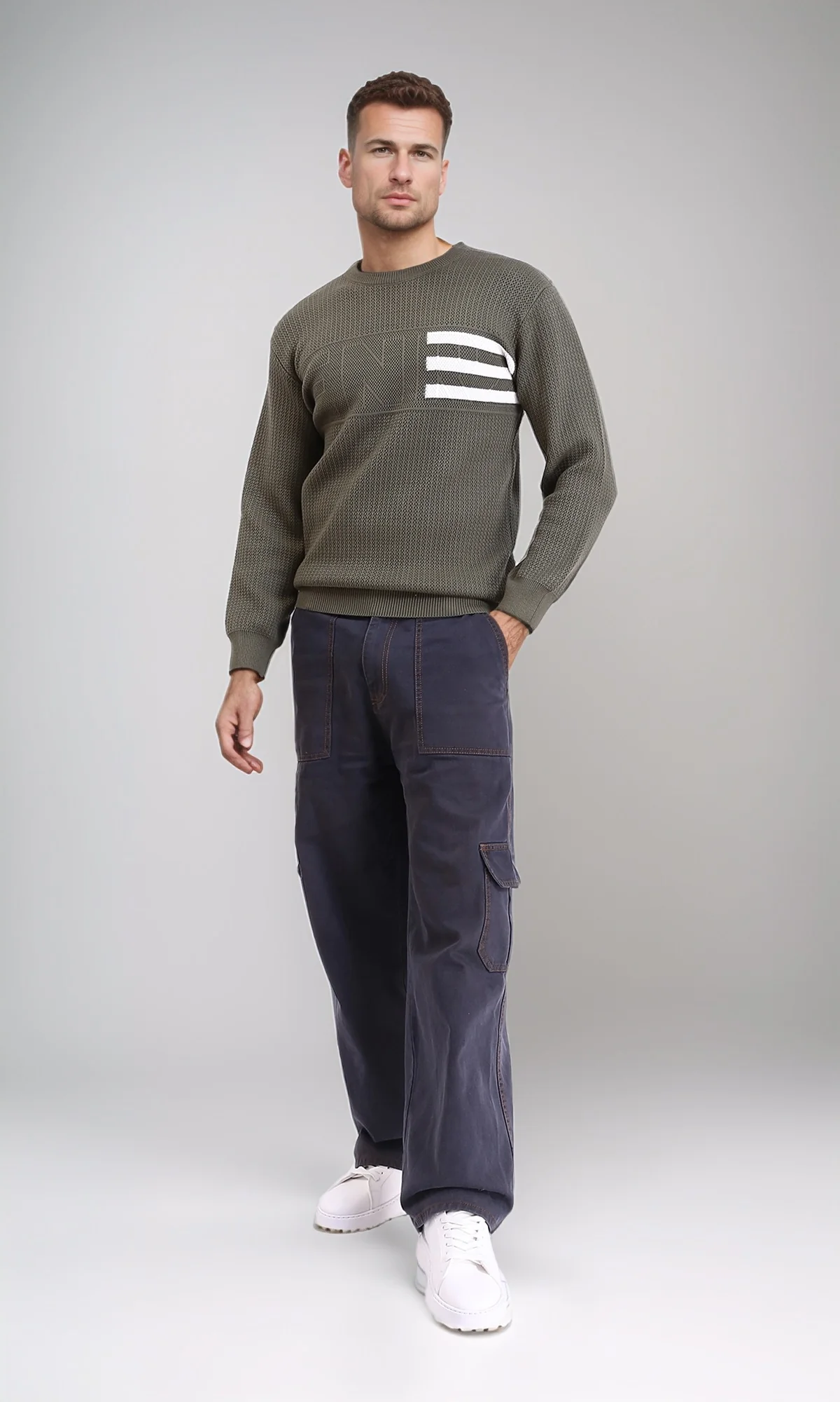 R214478 - Regular Fit Slip On Knitted Pullover - Dark Khaki - Image 5