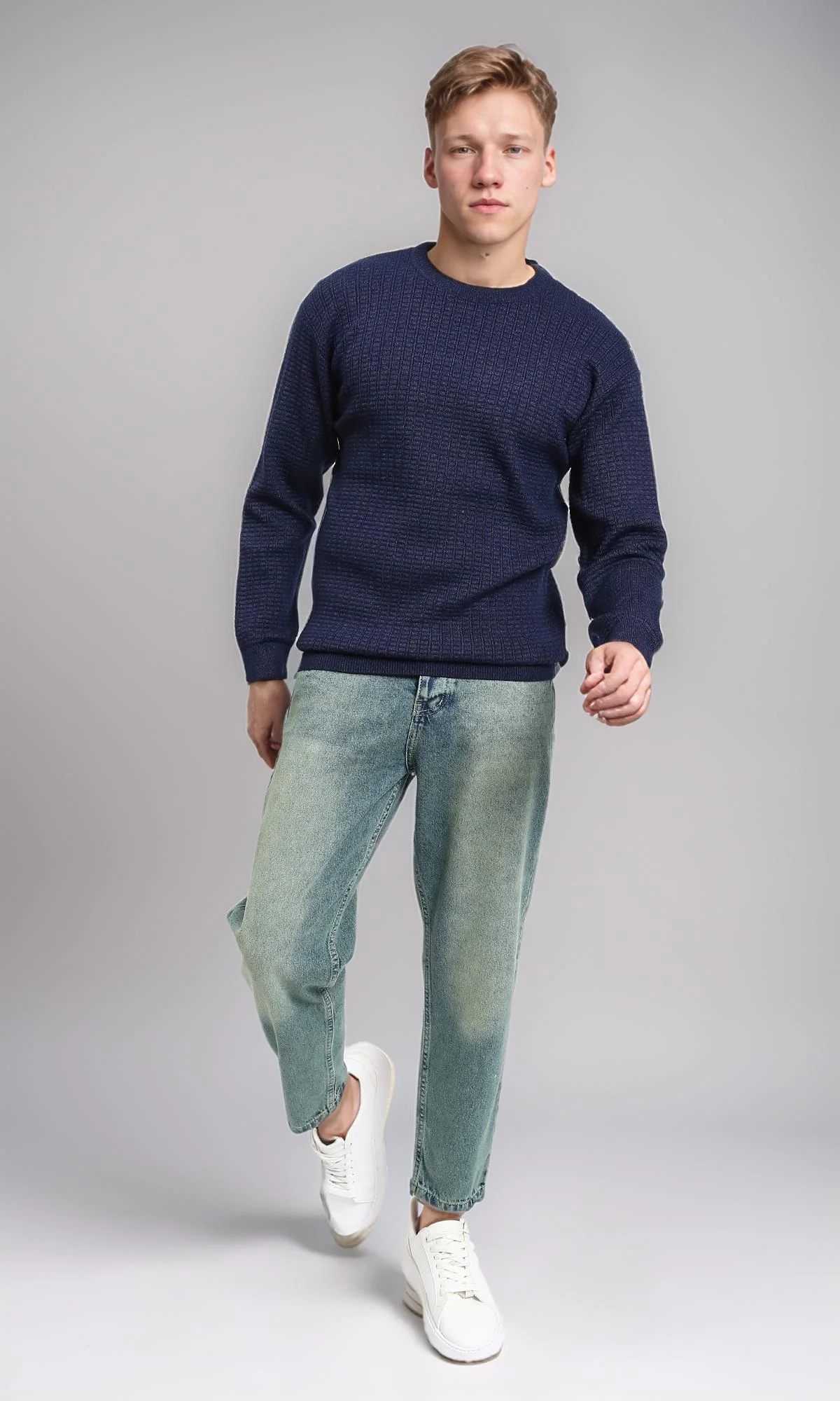 R214479 - Slip On Regular Fit Textured Sweater - Navy Blue - Image 5