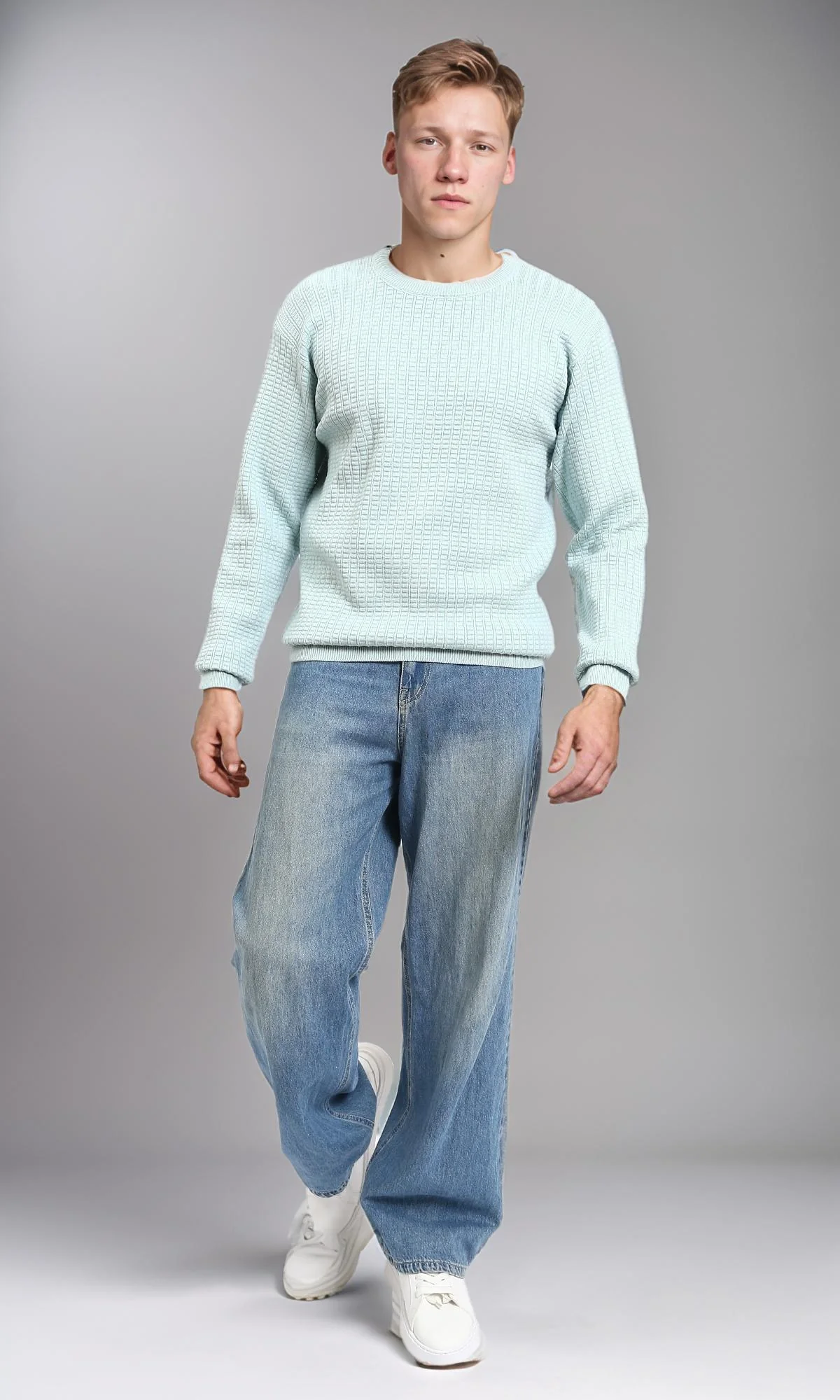 R214480 - Slip On Regular Fit Textured Sweater - Light Mint - Image 4