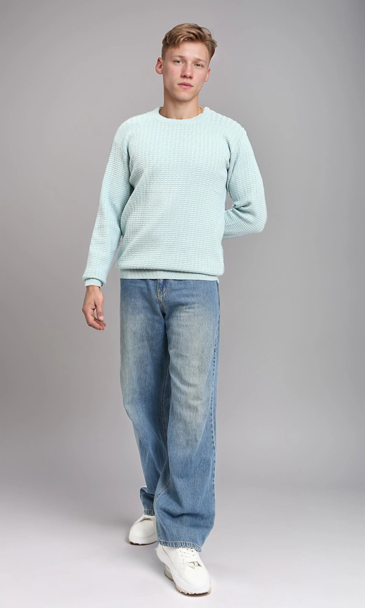 R214480 - Slip On Regular Fit Textured Sweater - Light Mint - Image 5