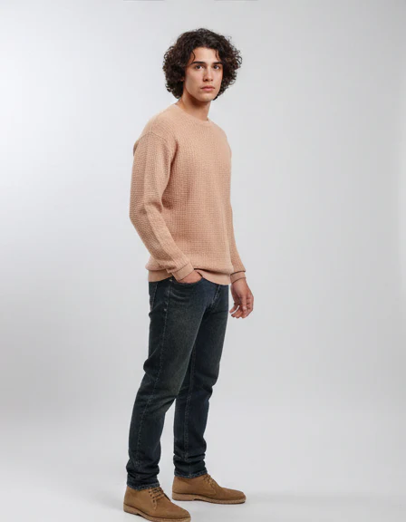 R214481 - Slip On Regular Fit Textured Sweater - Dusty Rose - Image 4