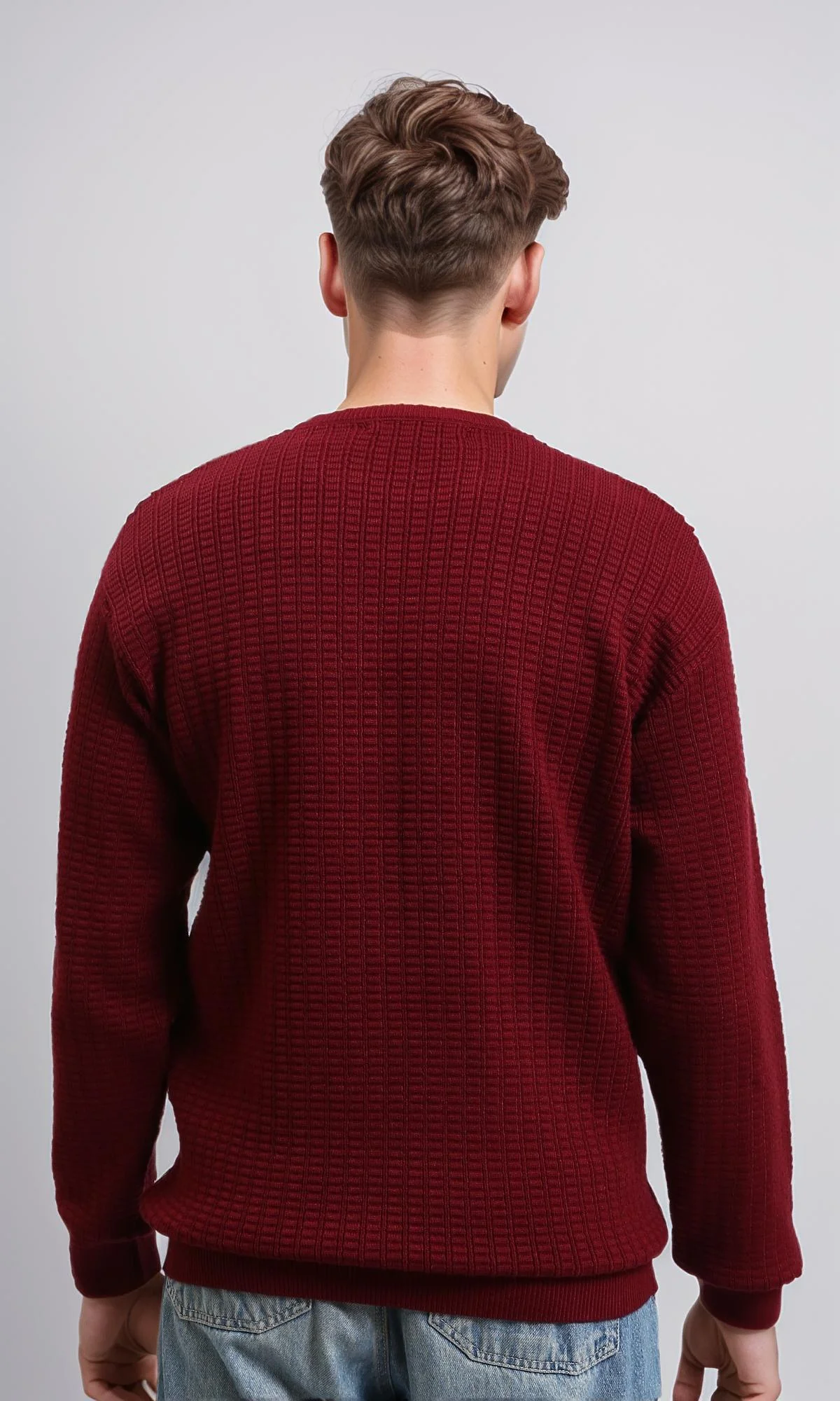 R214482 - Slip On Regular Fit Textured Sweater - Burgundy - Image 2