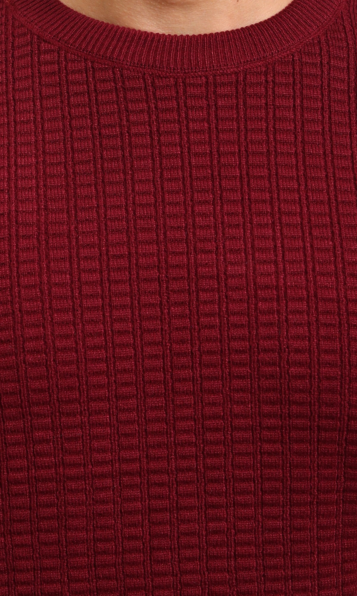 R214482 - Slip On Regular Fit Textured Sweater - Burgundy - Image 3