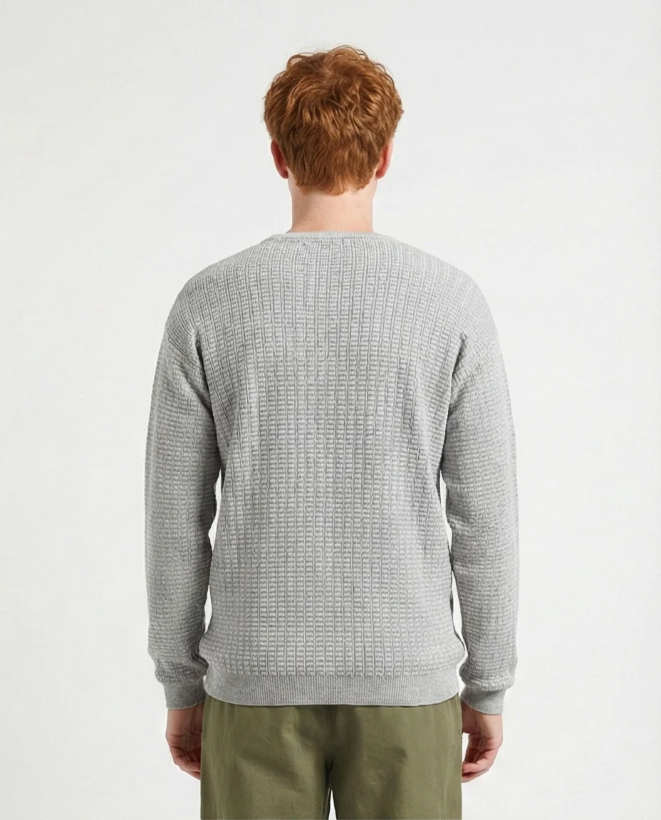 R214483 - Slip On Regular Fit Textured Sweater - Light Grey - Image 2