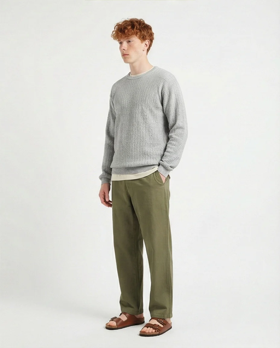 R214483 - Slip On Regular Fit Textured Sweater - Light Grey - Image 4