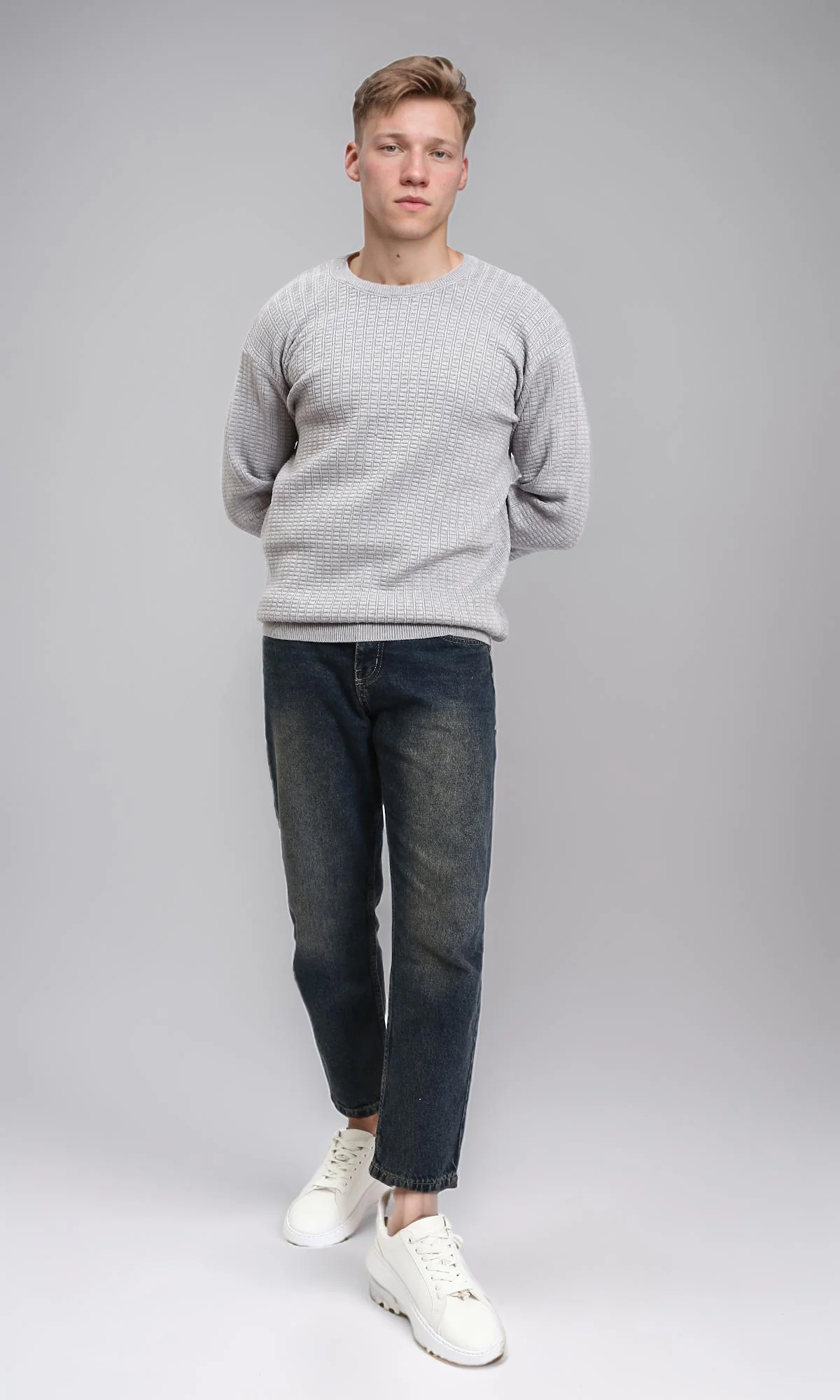 R214483 - Slip On Regular Fit Textured Sweater - Light Grey - Image 5