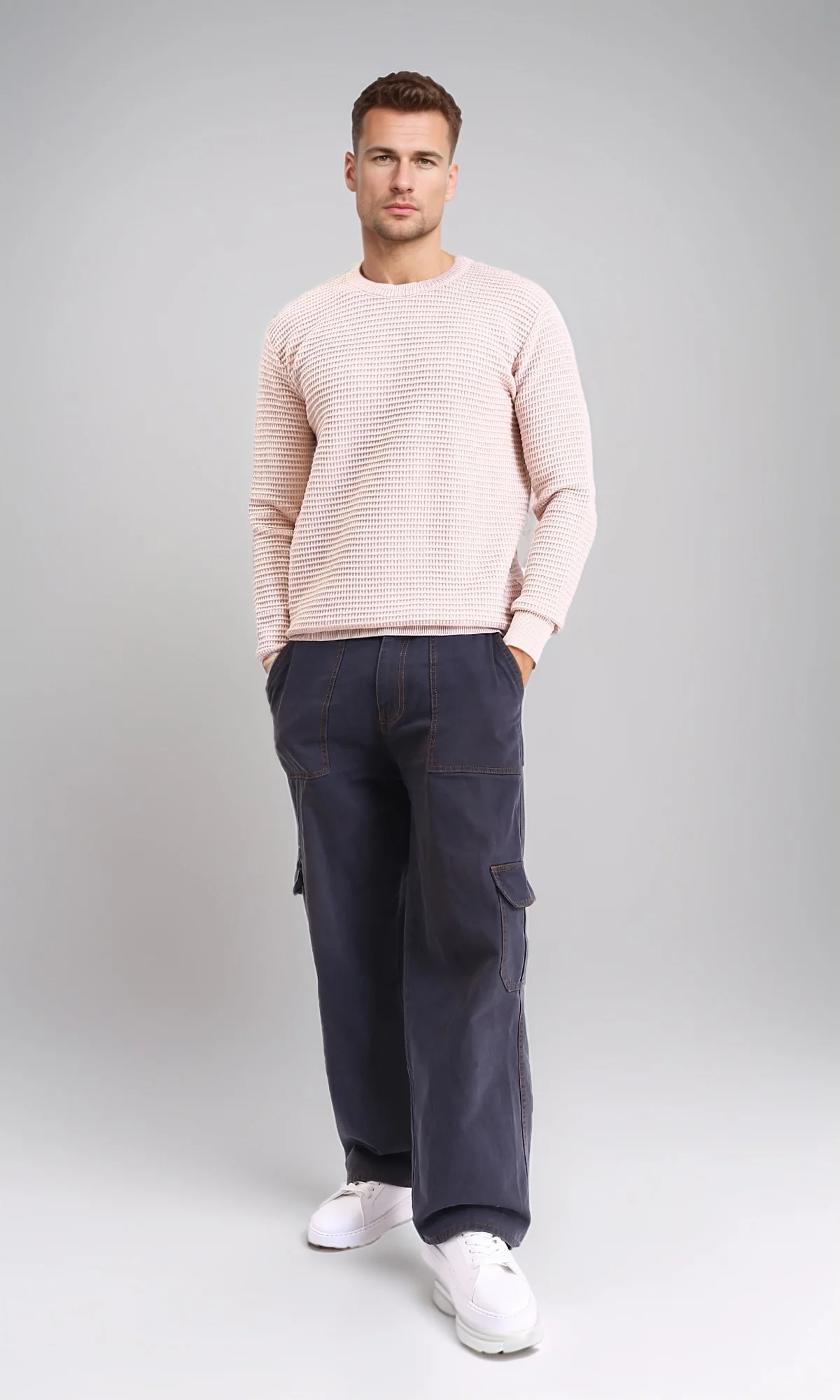 R214485 - Chunky Knit Regular Basic Pullover - Beige - Image 4