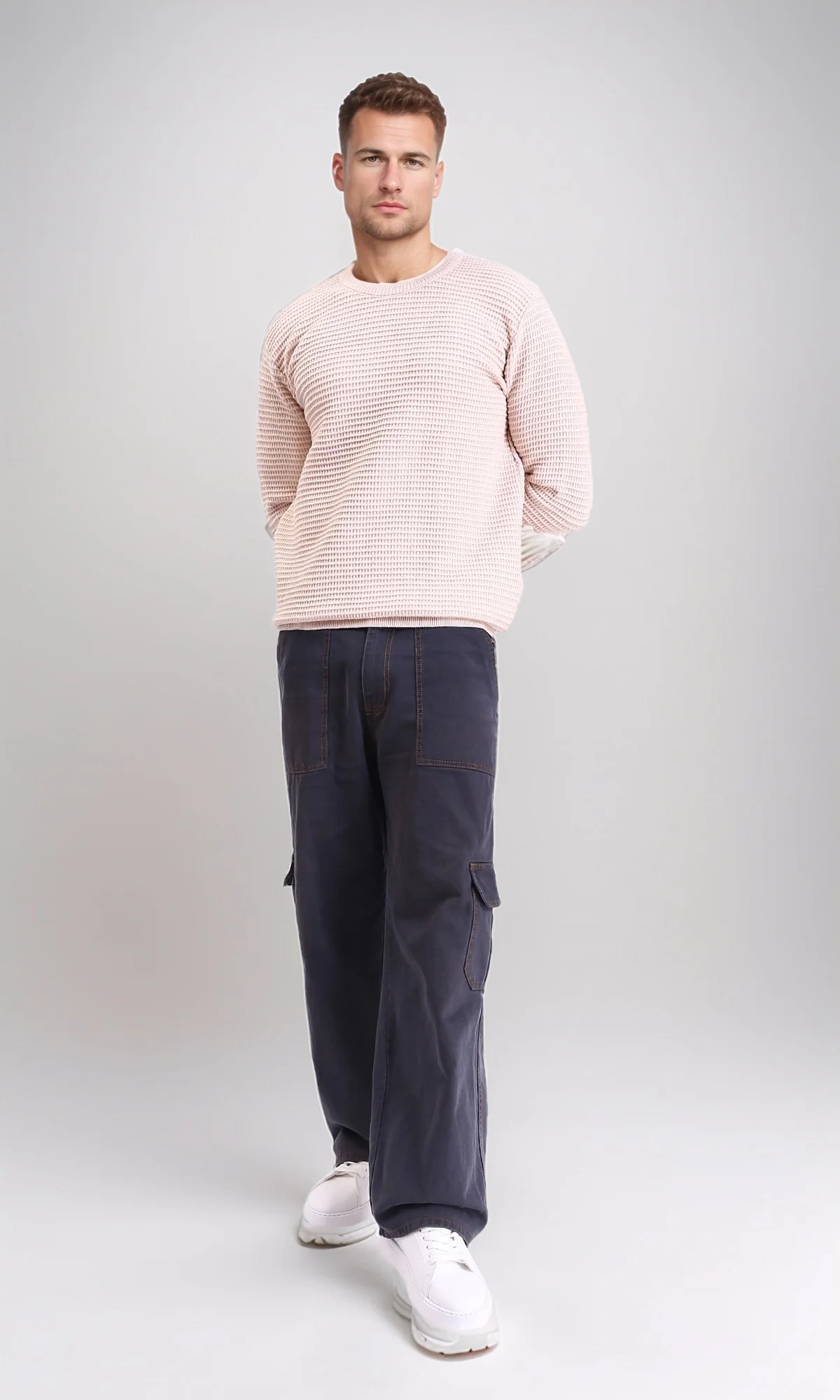 R214485 - Chunky Knit Regular Basic Pullover - Beige - Image 5