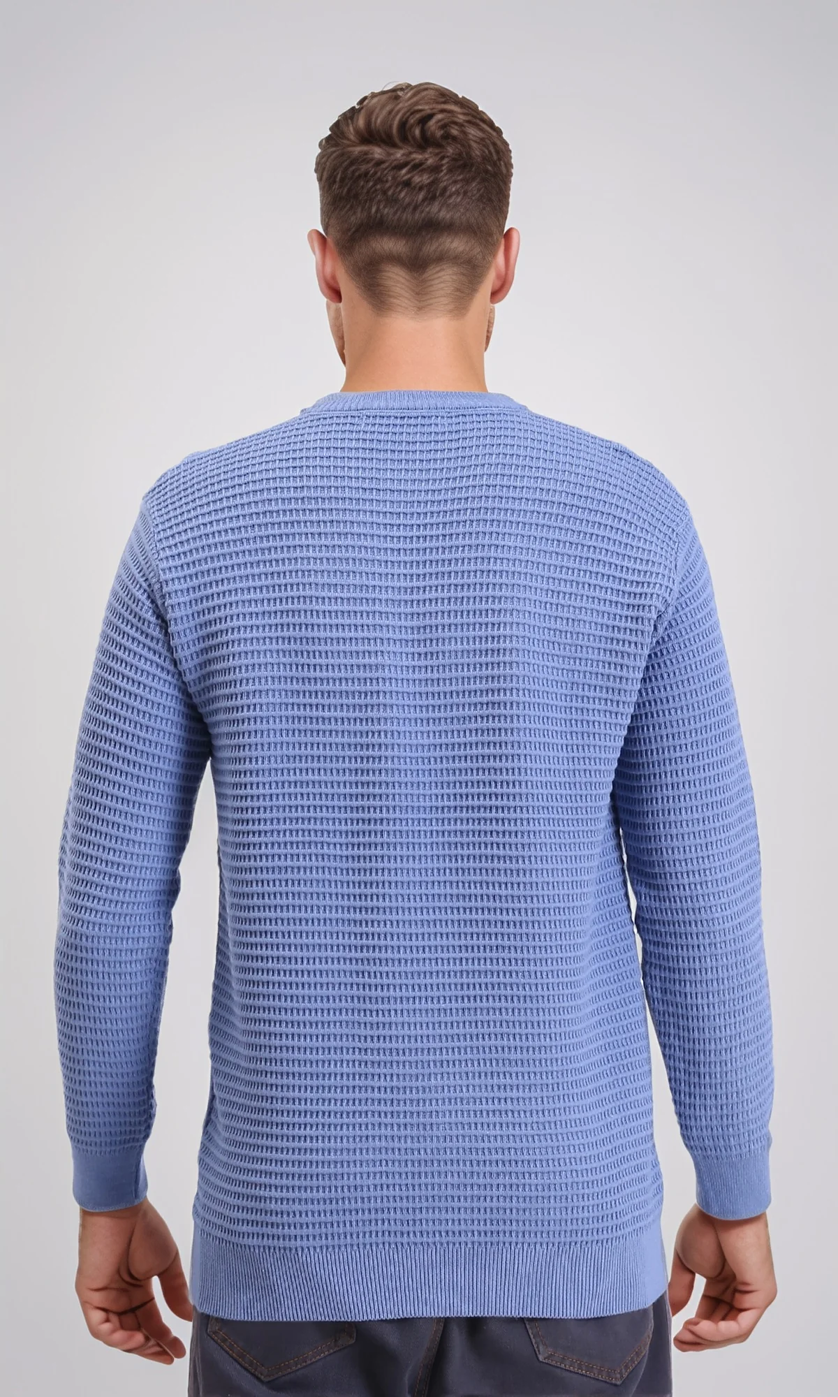 R214486 - Chunky Knit Regular Basic Pullover - Dusty Blue - Image 2