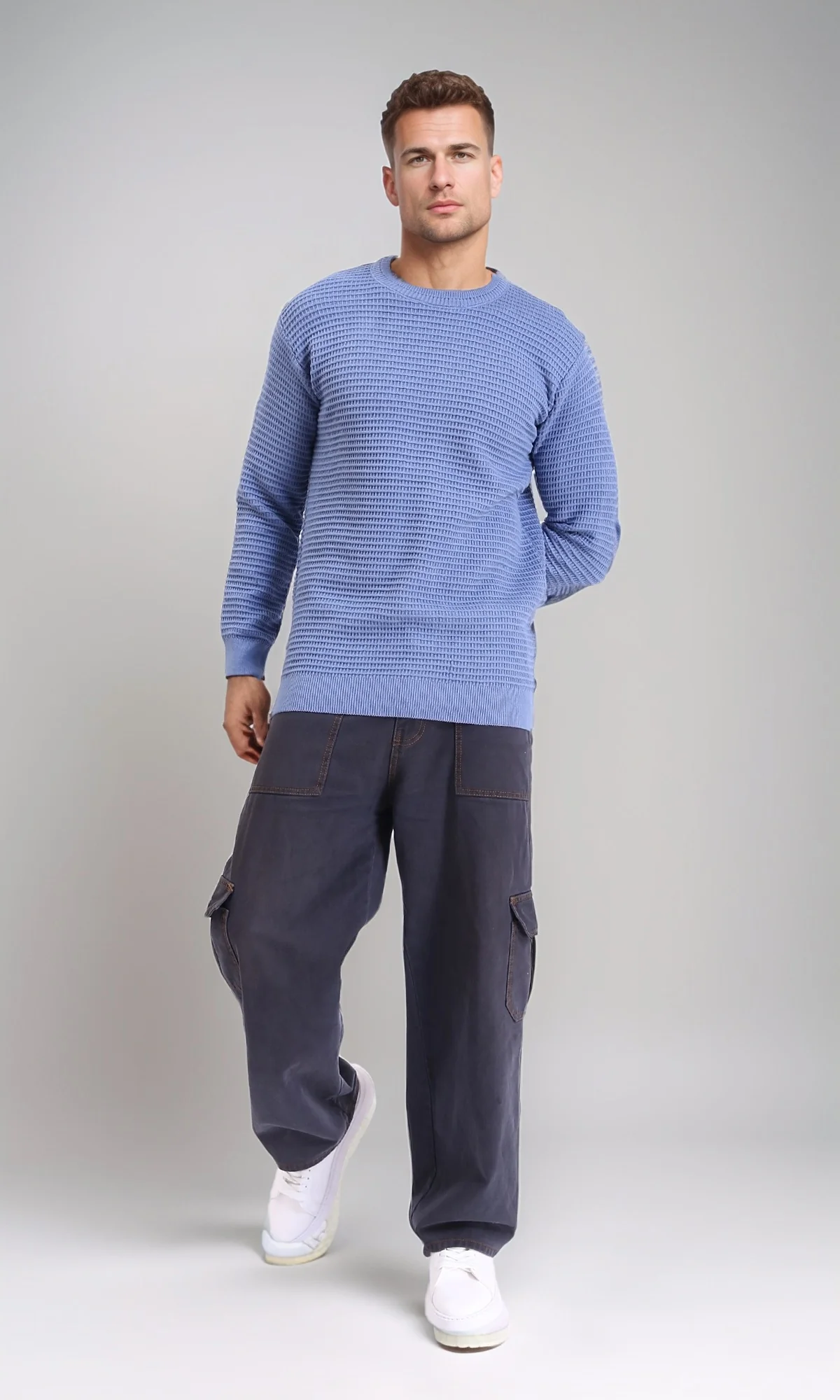 R214486 - Chunky Knit Regular Basic Pullover - Dusty Blue - Image 4