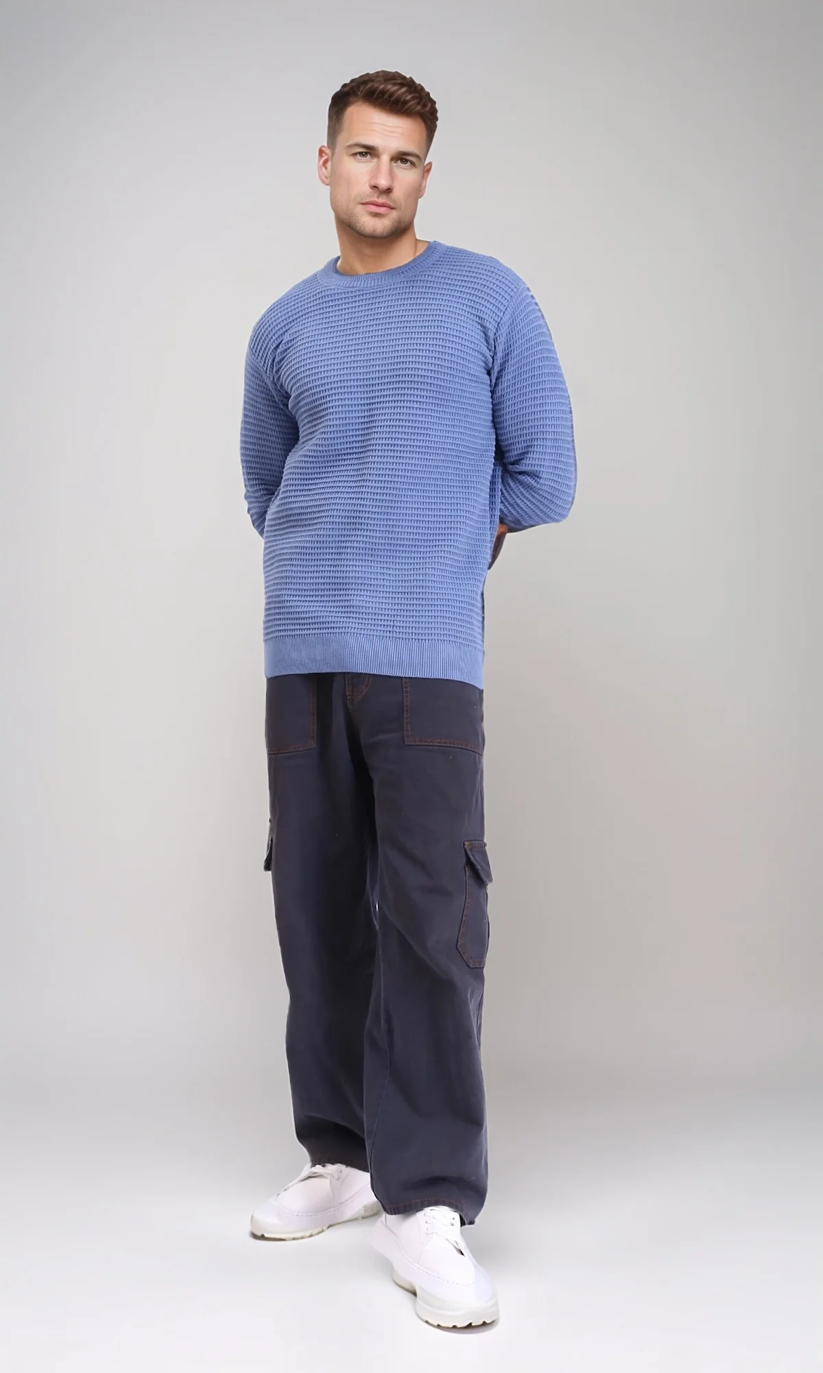 R214486 - Chunky Knit Regular Basic Pullover - Dusty Blue - Image 5