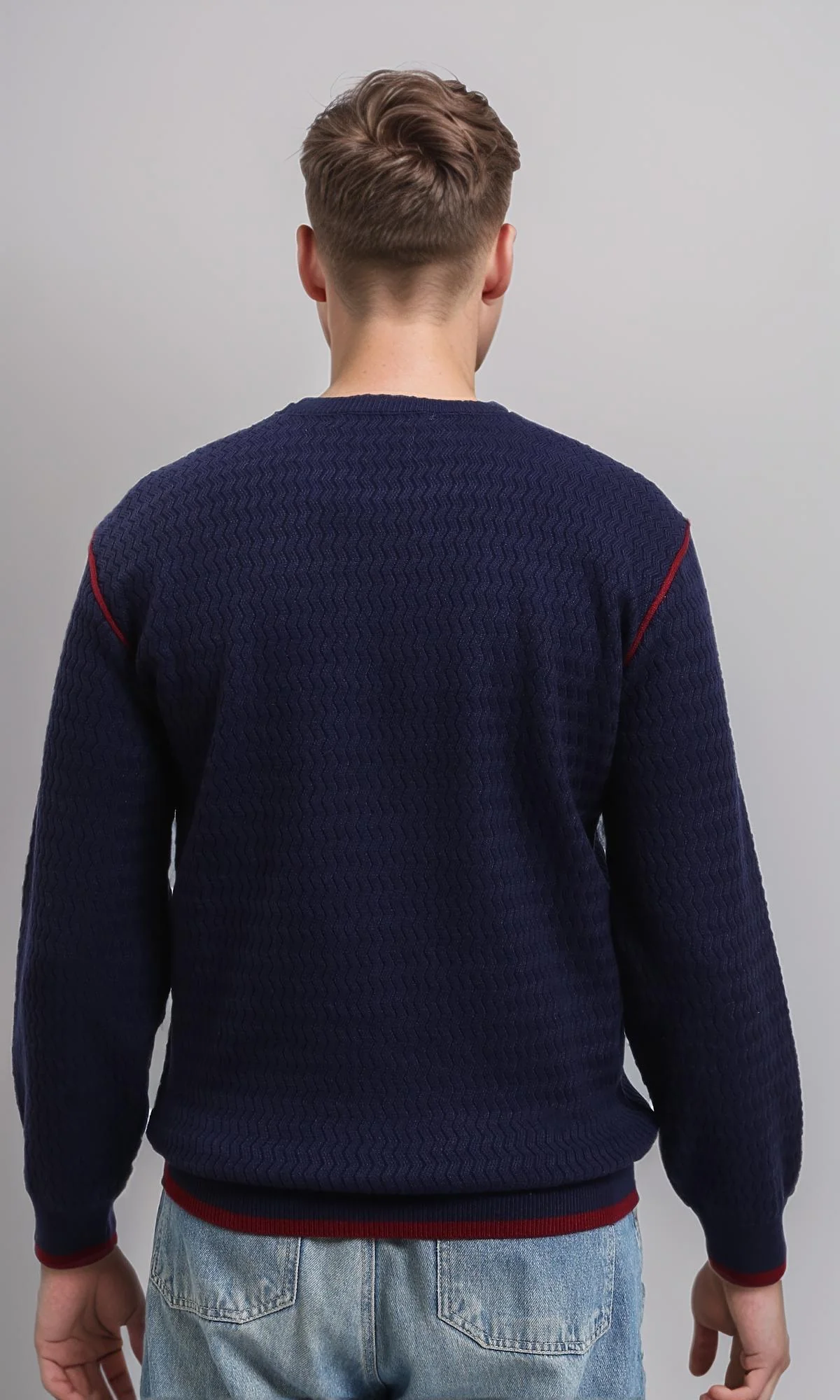 R214488 - Slip On Sweater with Piping Detail - Navy Blue - Image 2