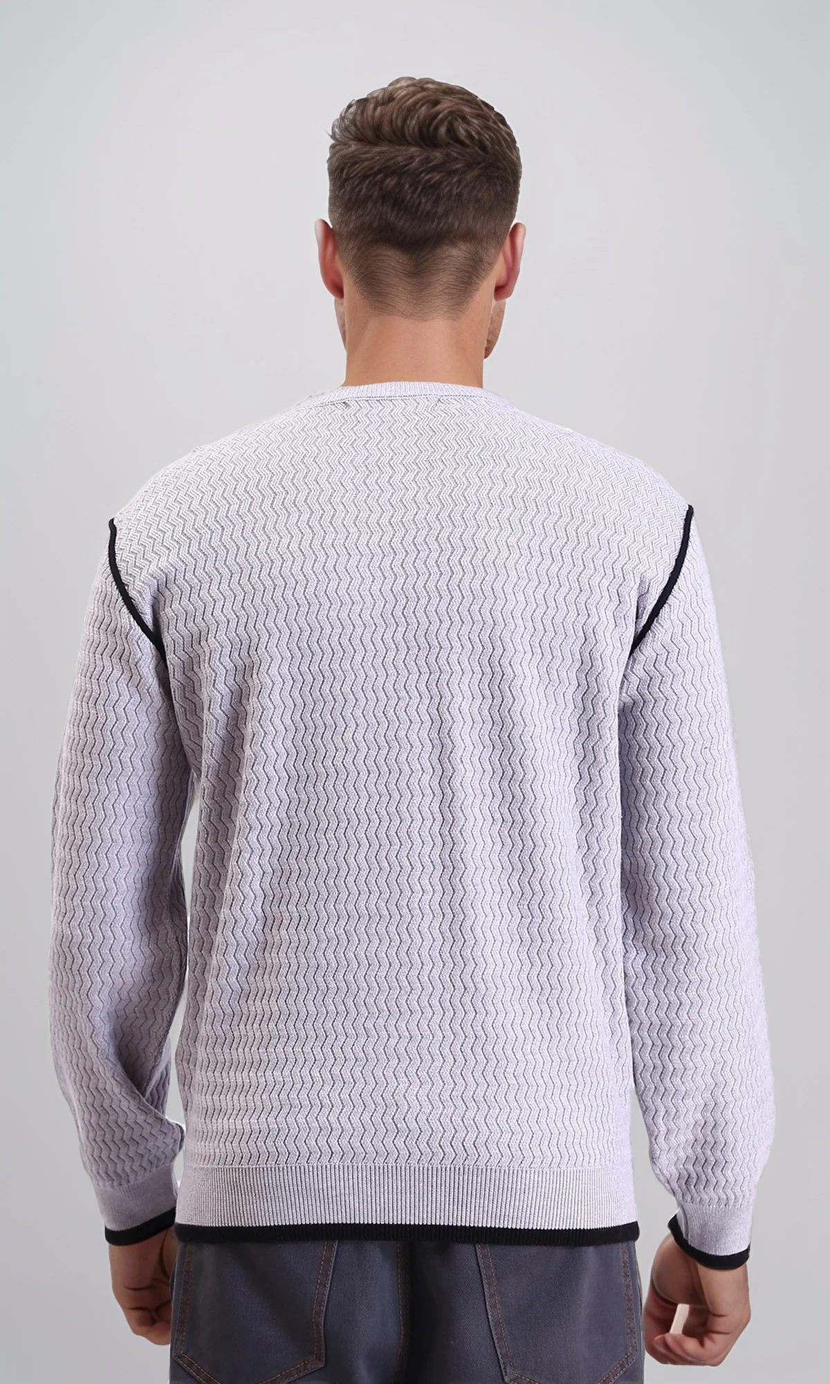 R214489 - Self Wave Line Crew Neck Sweater - Grey - Image 2