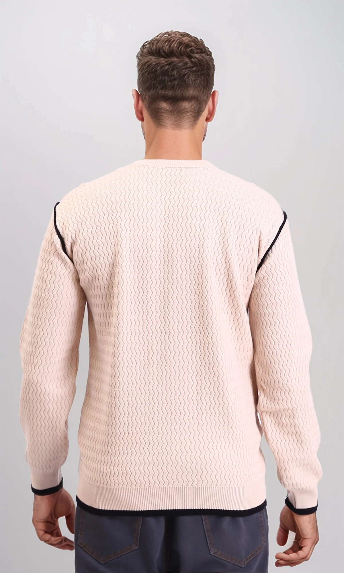 R214490 - Self Wave Line Crew Neck Sweater - Beige - Image 2