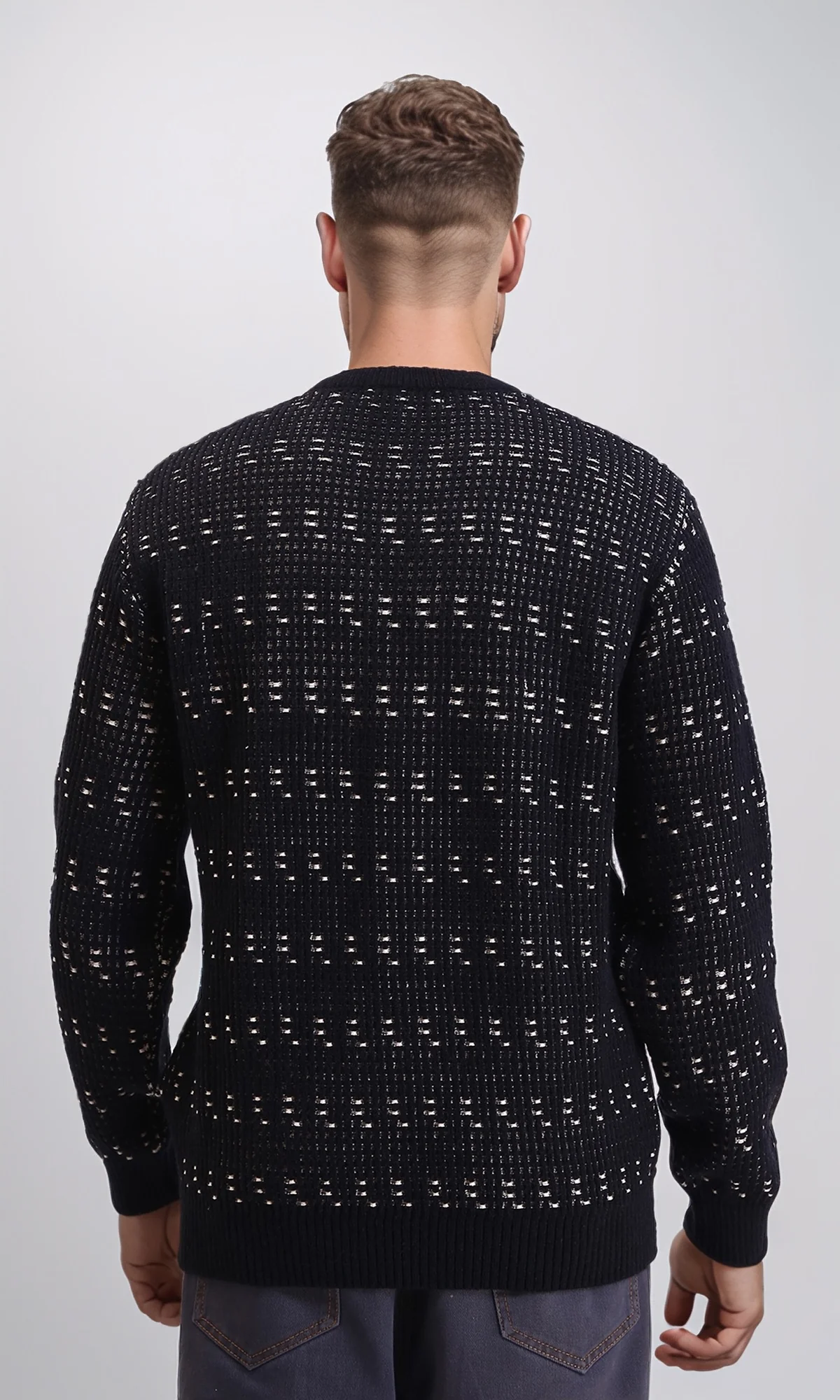 R214493 - Ribbed Round Neck Knitted Pullover - Black - Image 2