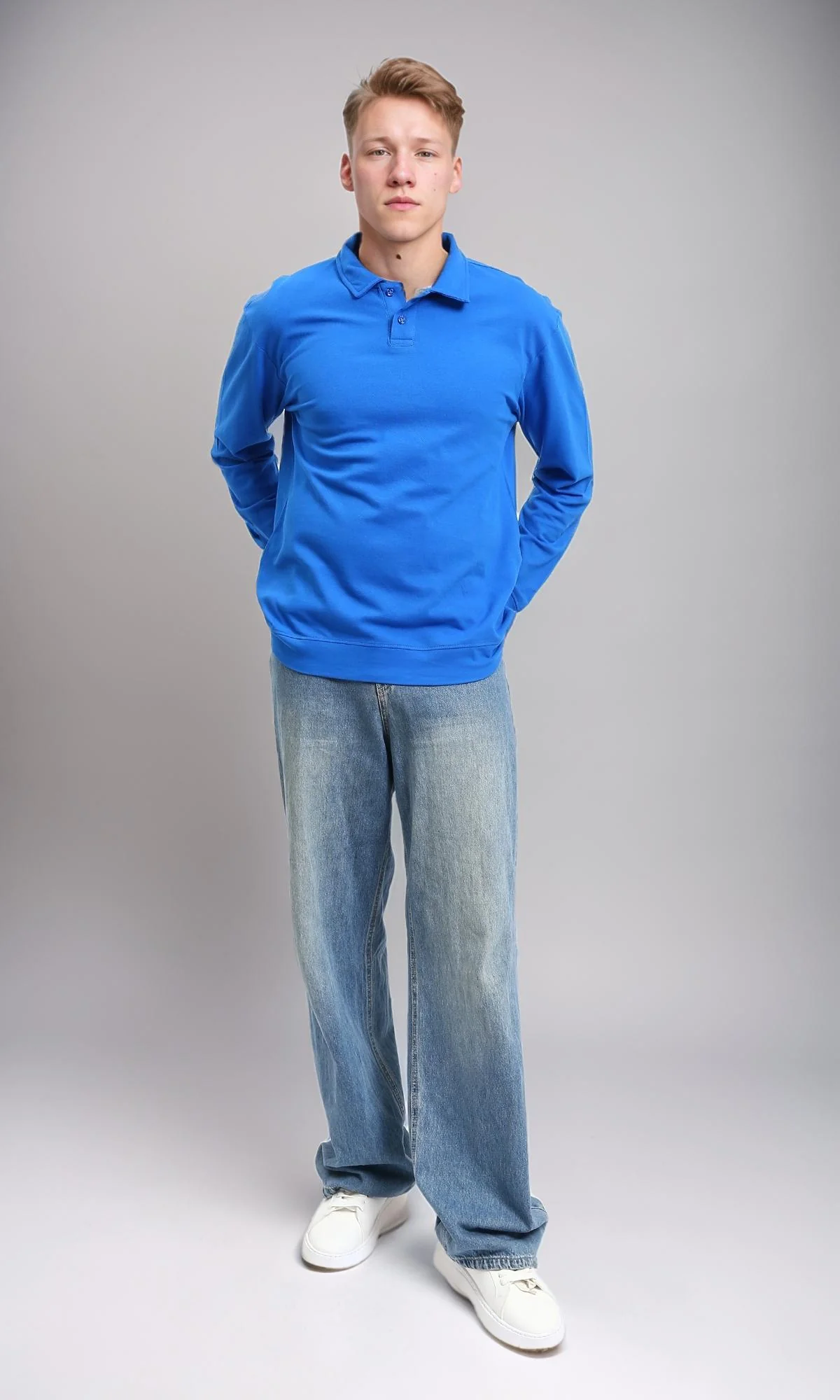 R214572 - Buttoned Classic Collar Basic Polo Shirt - Blue - Image 4