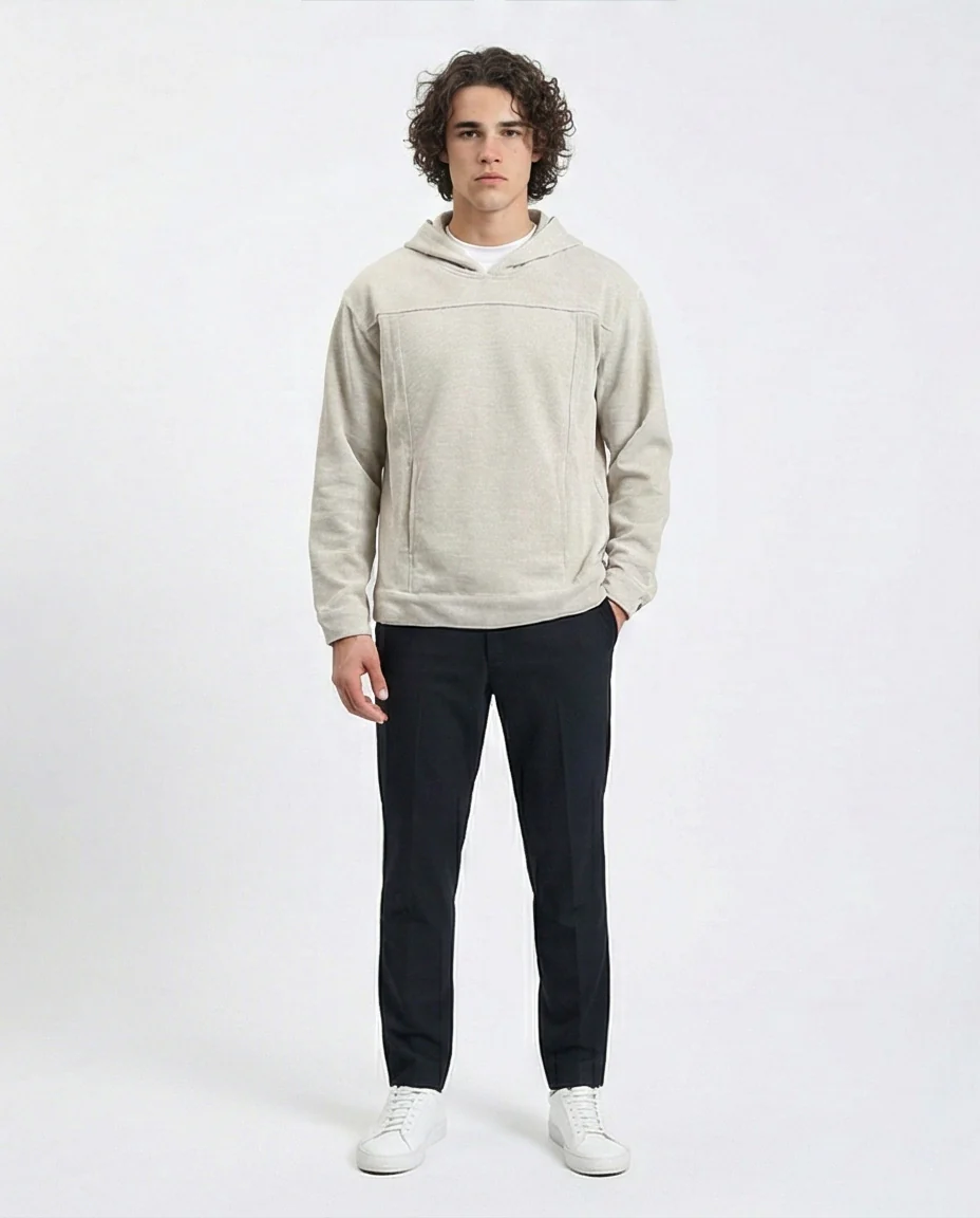R214590 - Light Ribbed Slip On Hoodie - Heather Grey - Image 4