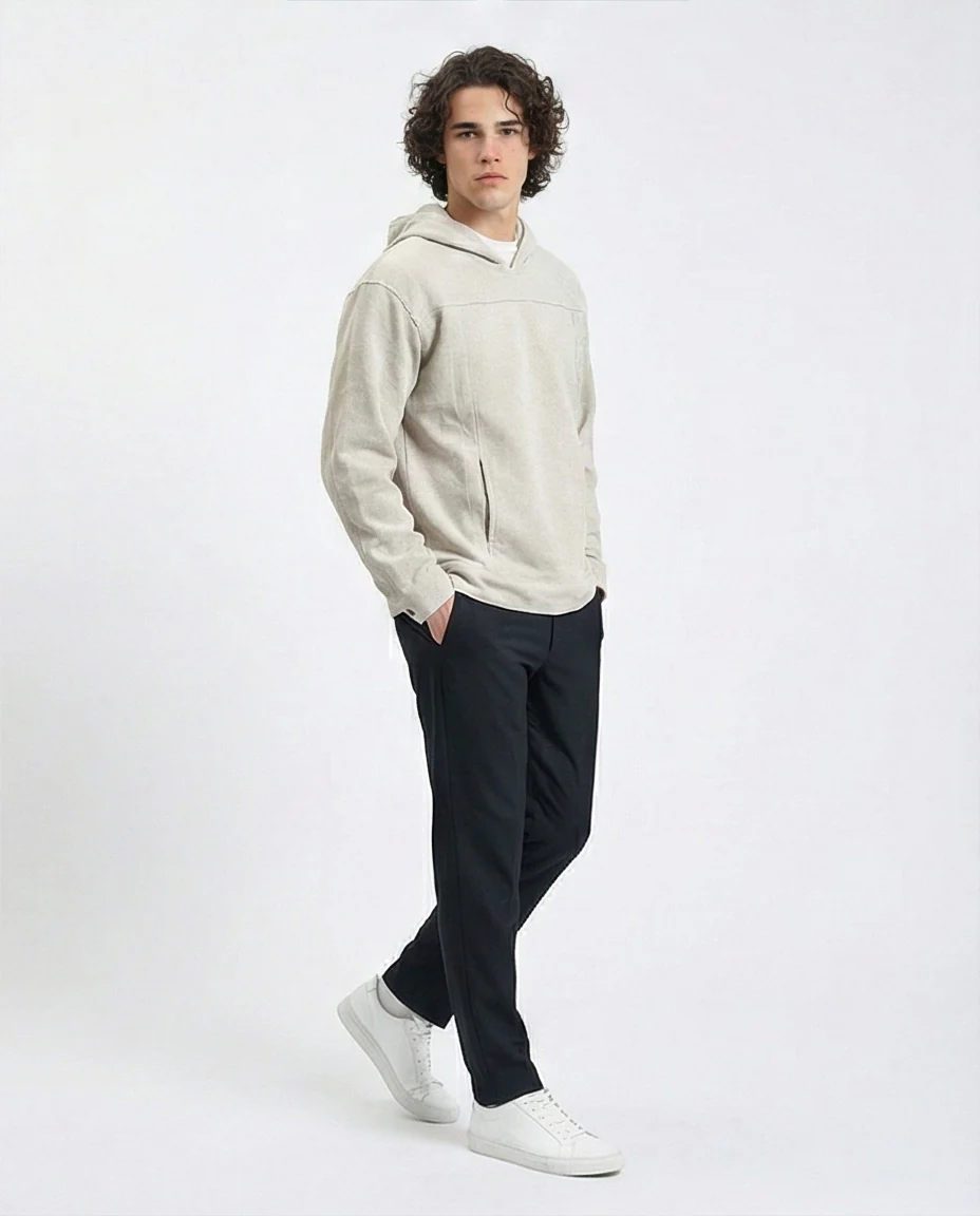 R214590 - Light Ribbed Slip On Hoodie - Heather Grey - Image 5