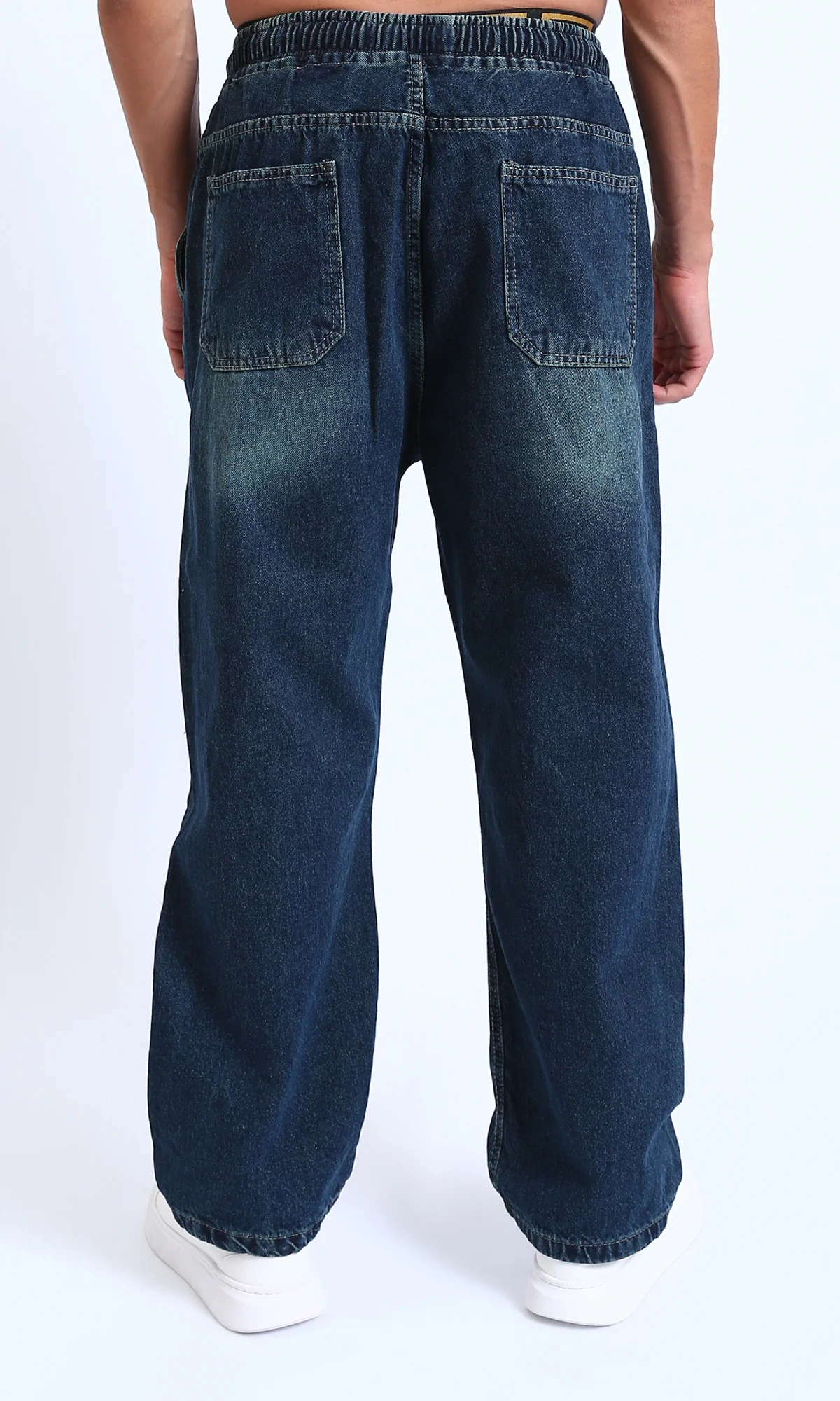 R214604 - Wide Leg Slip On Jogger Jeans - Dark Blue - Image 2