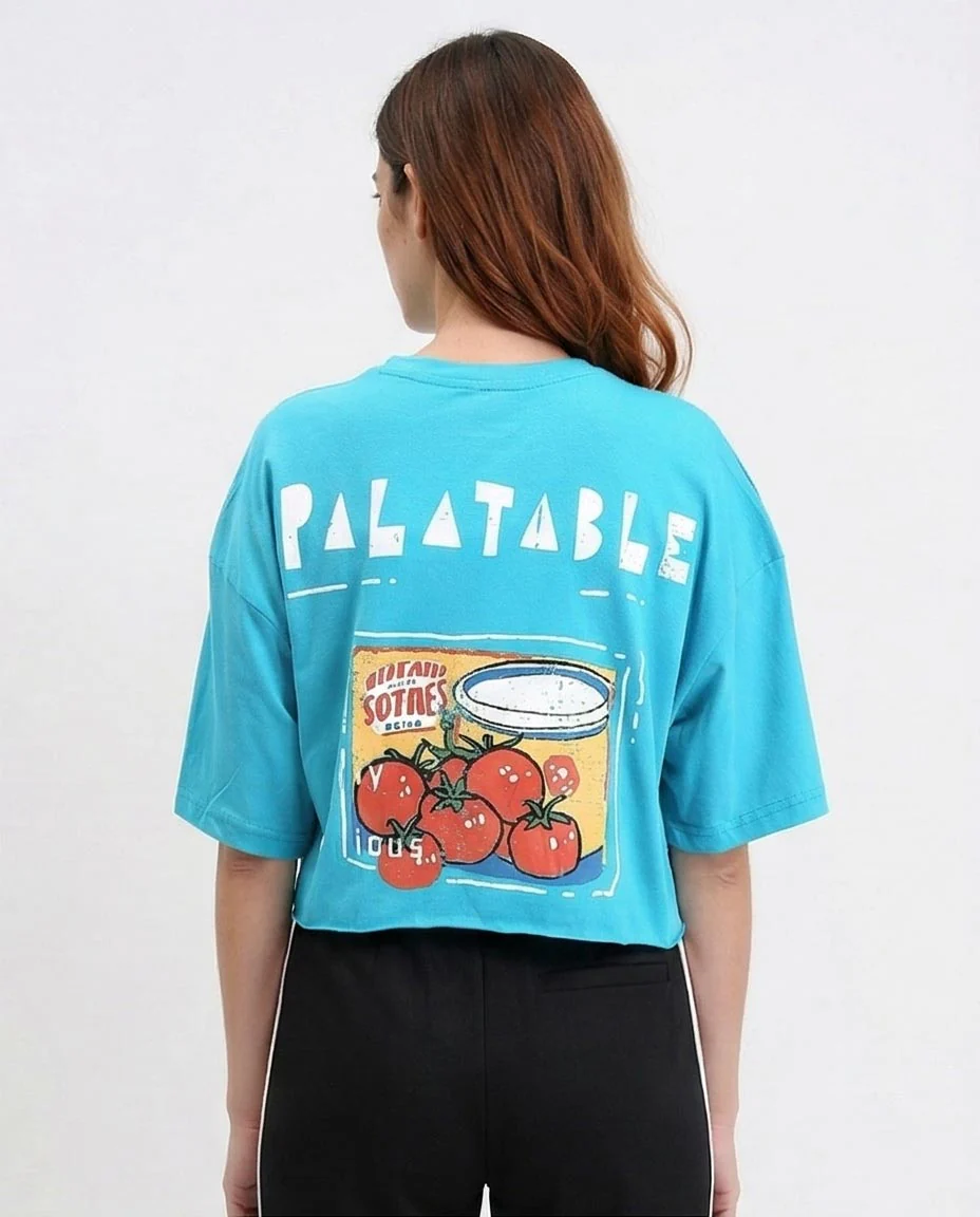 Ravin Women’s "Palatable" Graphic Cropped T-Shirt – Turquoise - R214640 - Image 2