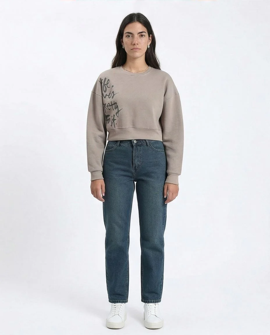 Ravin Women’s Graffiti Print Boxy Cropped Sweatshirt – Mushroom Grey - R214784 - Image 4