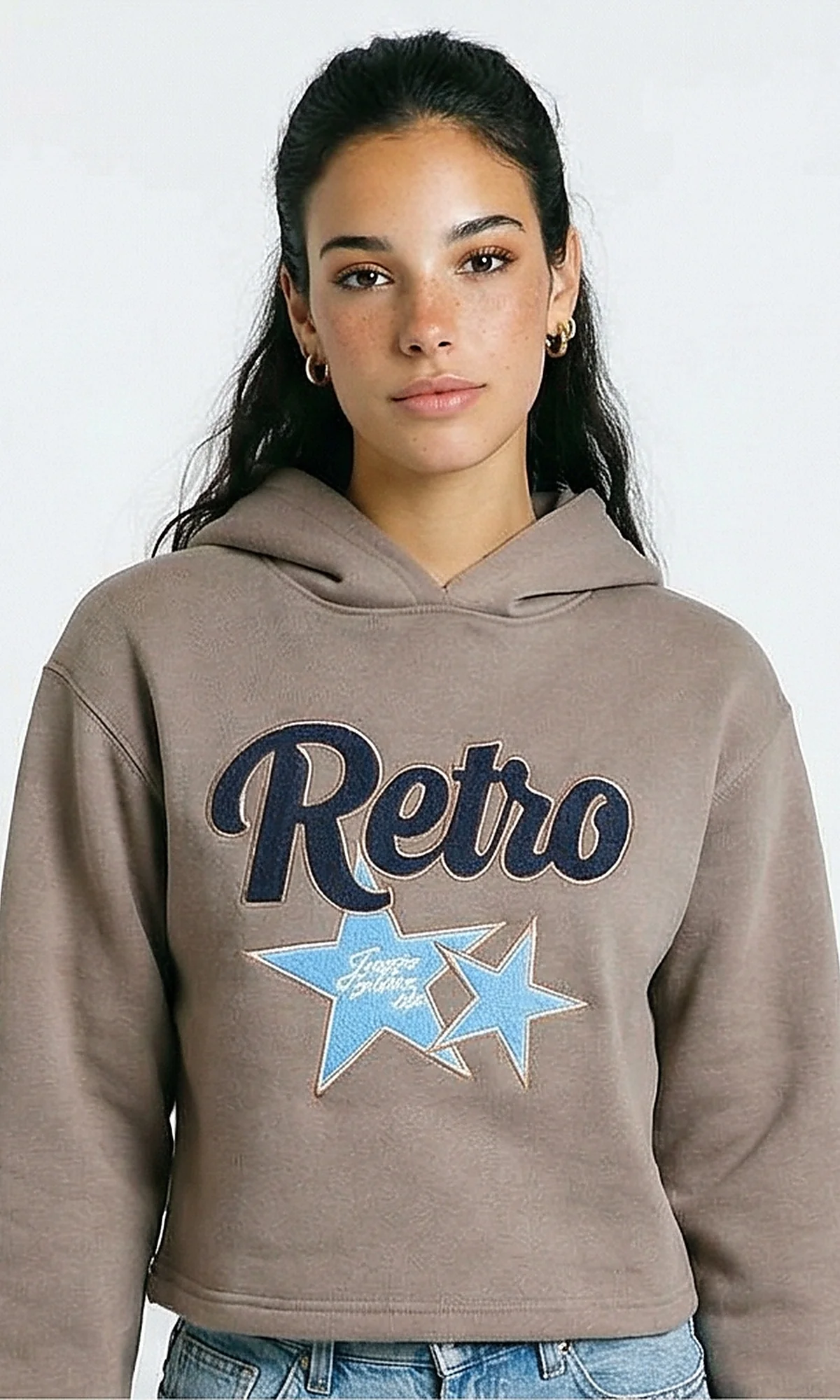 R214785 - Stitched "Retro" Slip On Hoodie - Taupe