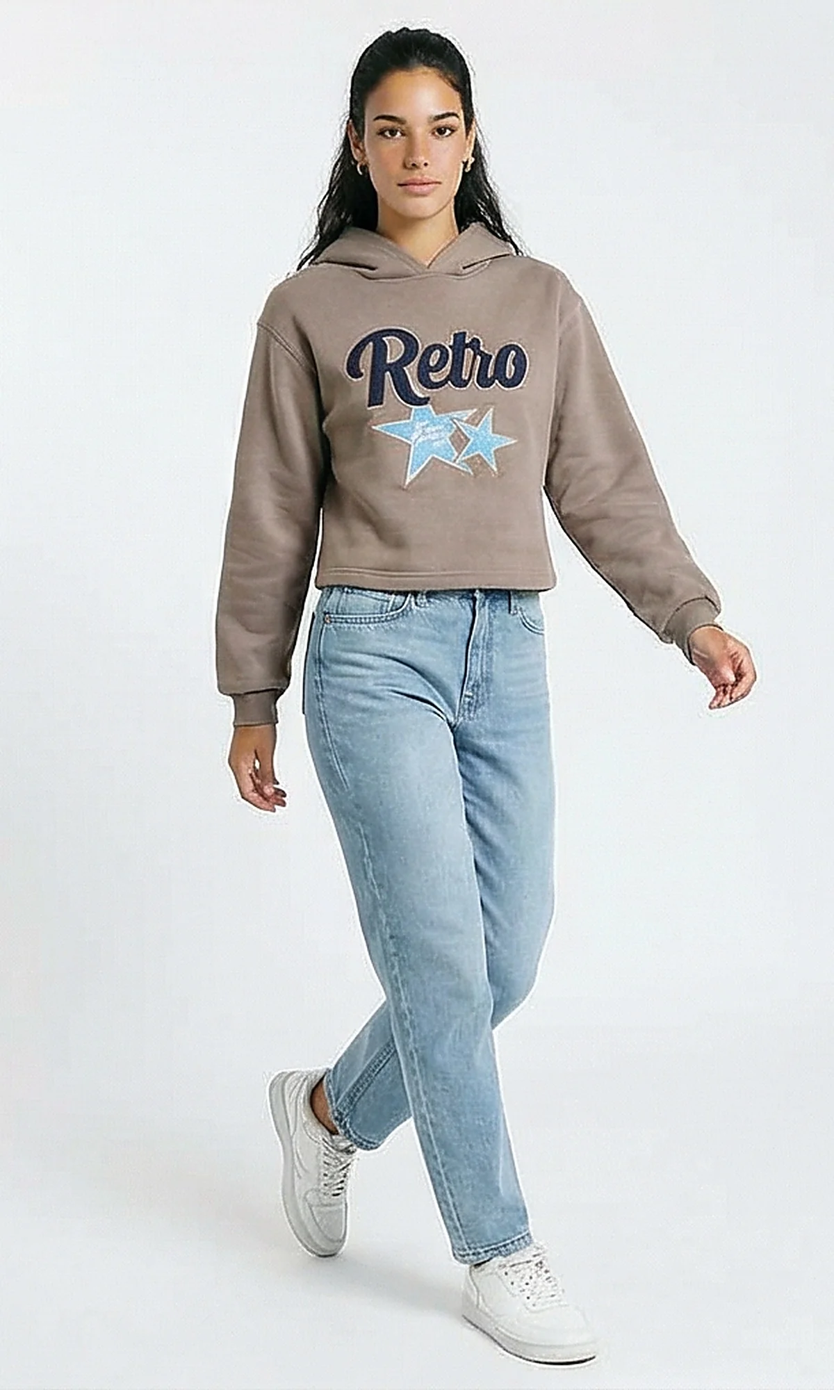 R214785 - Stitched "Retro" Slip On Hoodie - Taupe - Image 3