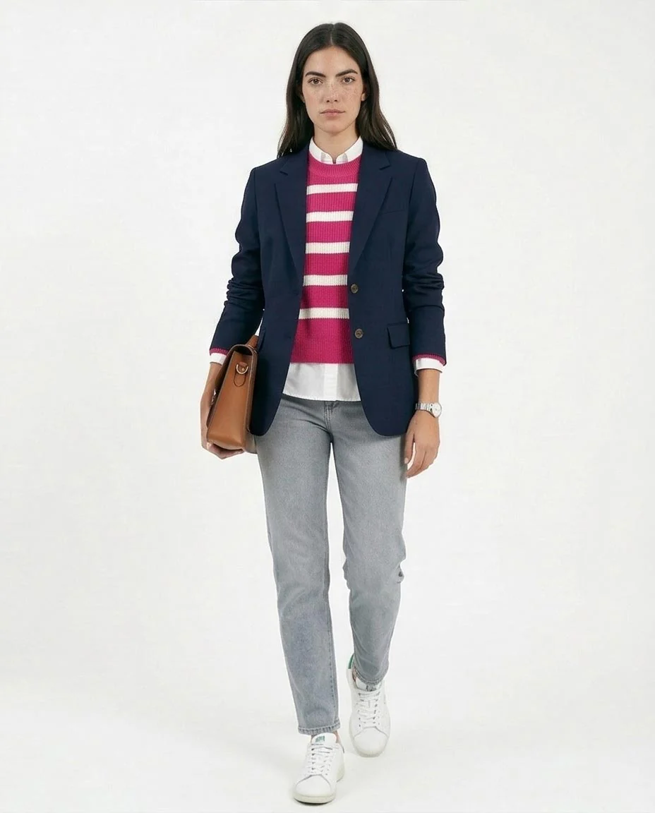 Ravin Women's Relaxed Fit Striped Crew-Neck Knit Sweater - Magenta/White - R214800 - Image 5