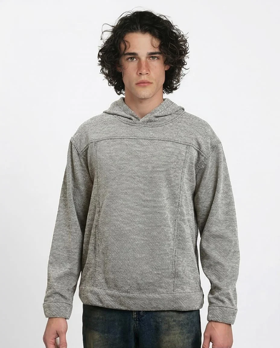 Ravin Men’s Textured Marled Hoodie with Paneled Detail - Heather Grey - R214804