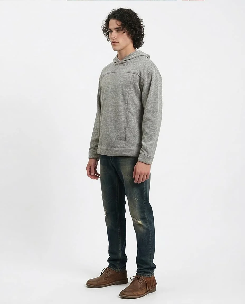 Ravin Men’s Textured Marled Hoodie with Paneled Detail - Heather Grey - R214804 - Image 5
