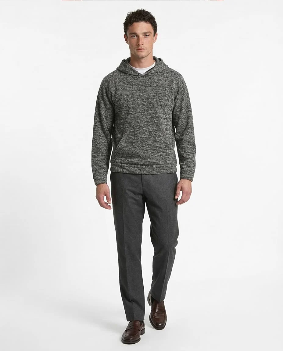 Ravin Men’s Textured Marled Knit Hoodie – Charcoal/Salt & Pepper - Heather Black - R214805 - Image 5