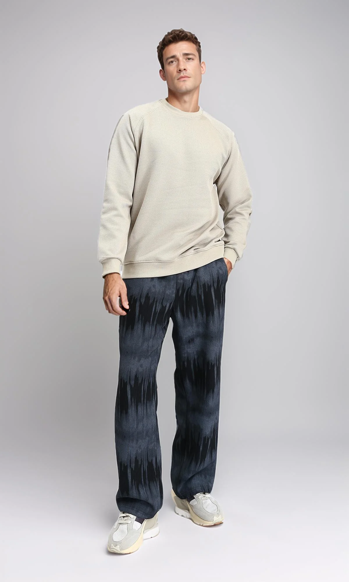 R214875 - Self Pattern Regular Fit Sweatshirt - Beige - Image 4