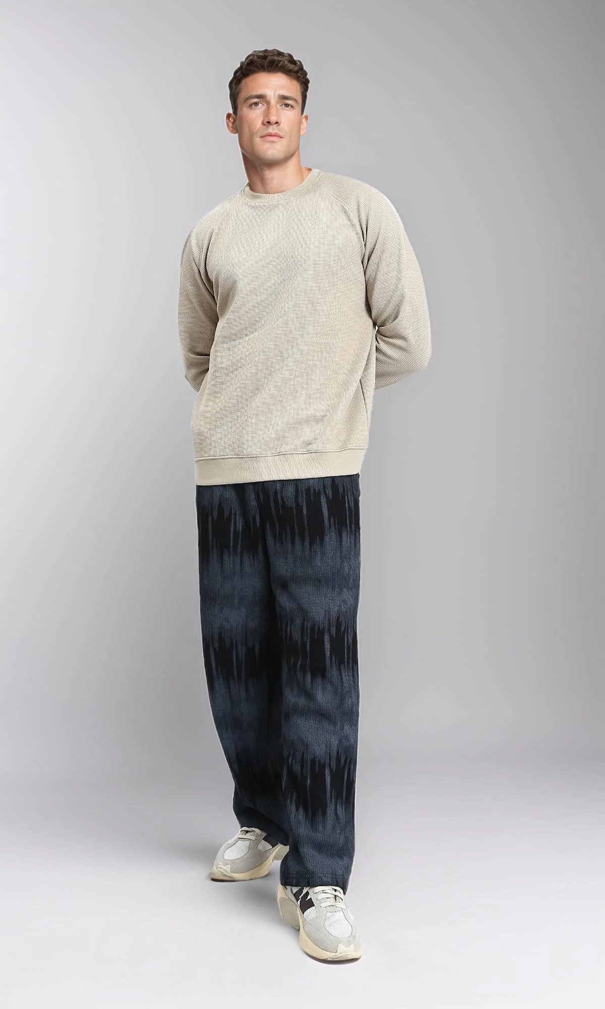 R214875 - Self Pattern Regular Fit Sweatshirt - Beige - Image 5