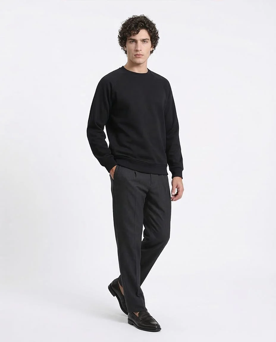 Ravin Men’s Textured Waffle-Knit Raglan Sweatshirt – Black - R214876 - Image 5