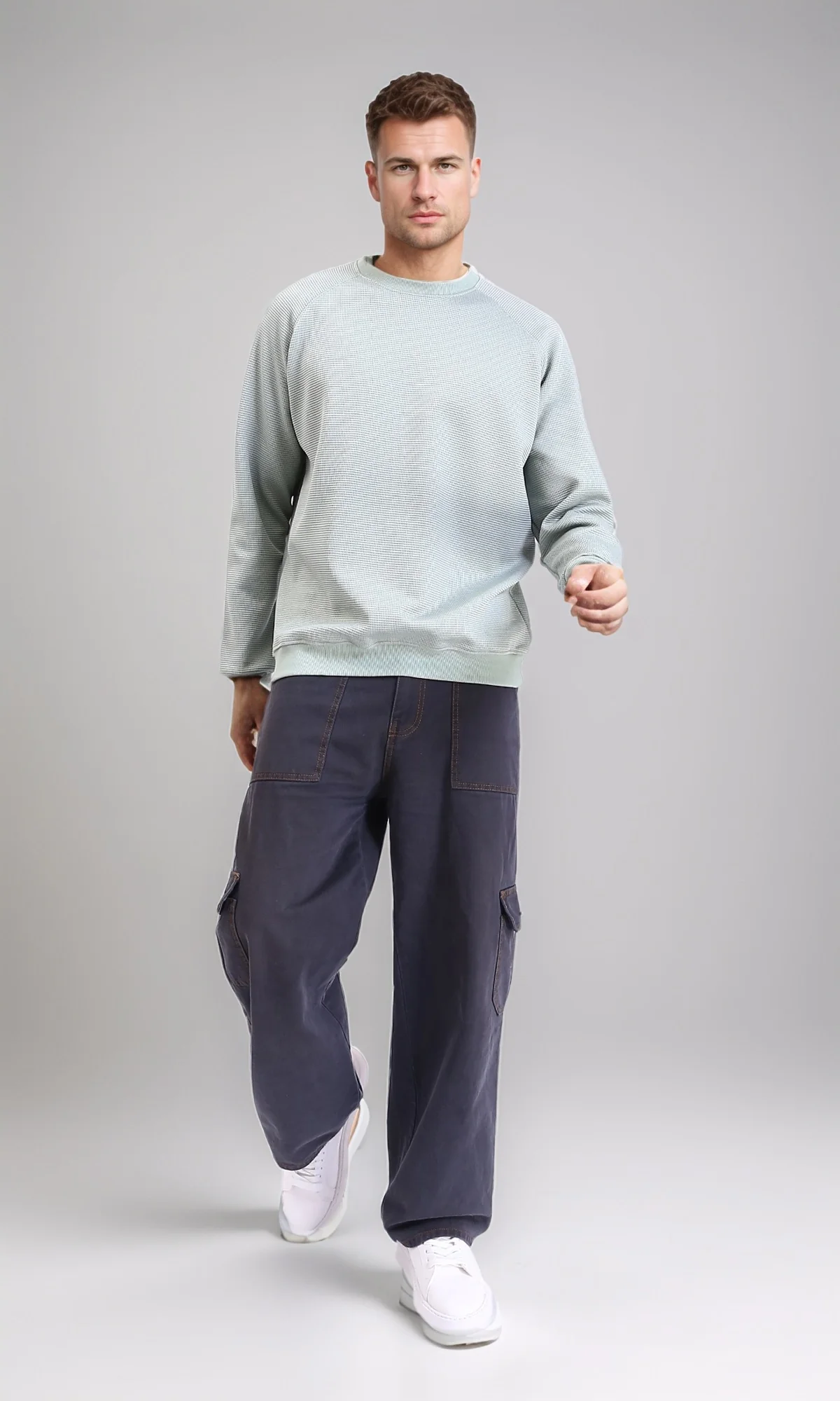 R214877 - Self Patterned Slip On Sweatshirt - Pastel Mint - Image 4